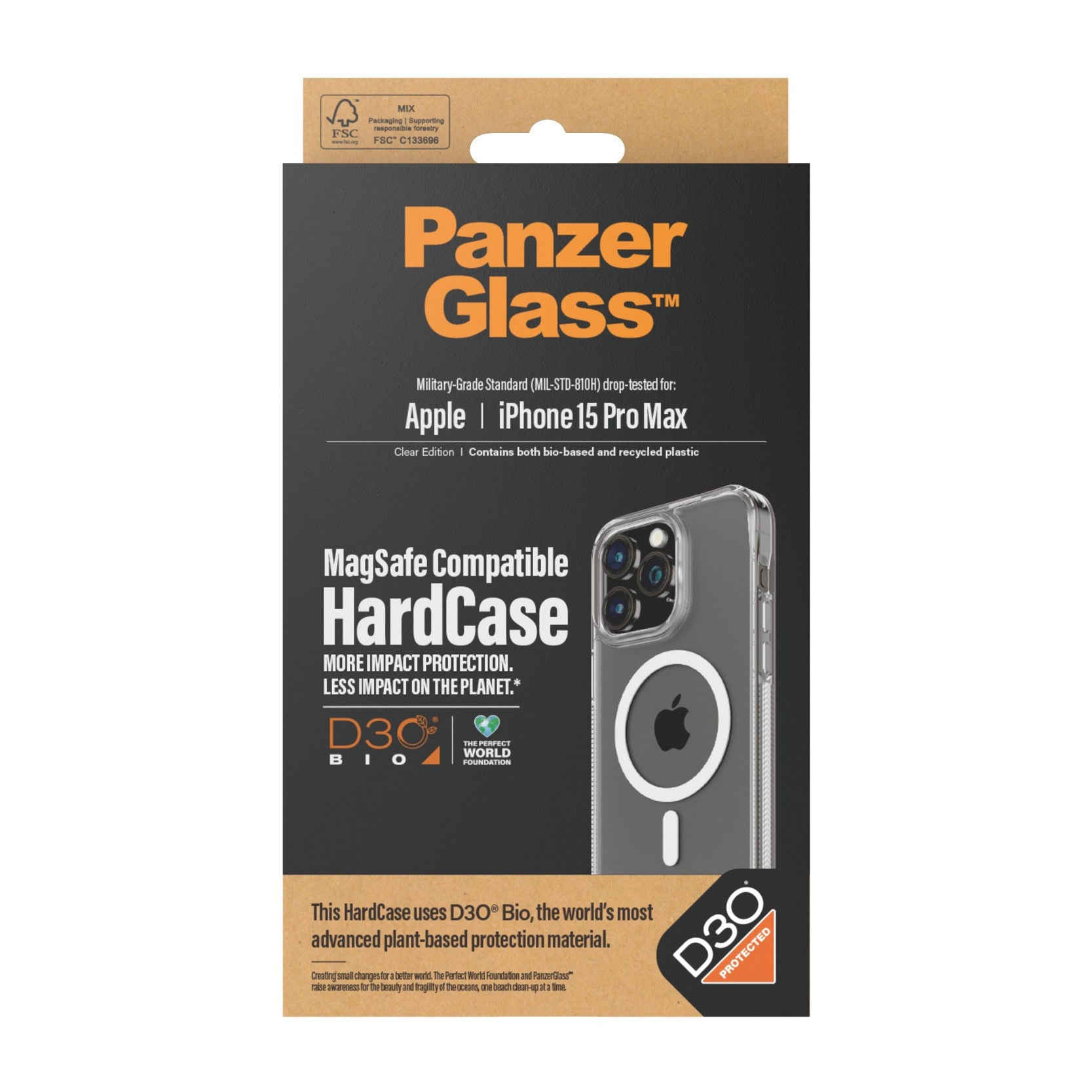 PanzerGlass® HardCase Transparent m. Hvid MagSafe & D3O® iPhone 15 Pro Max