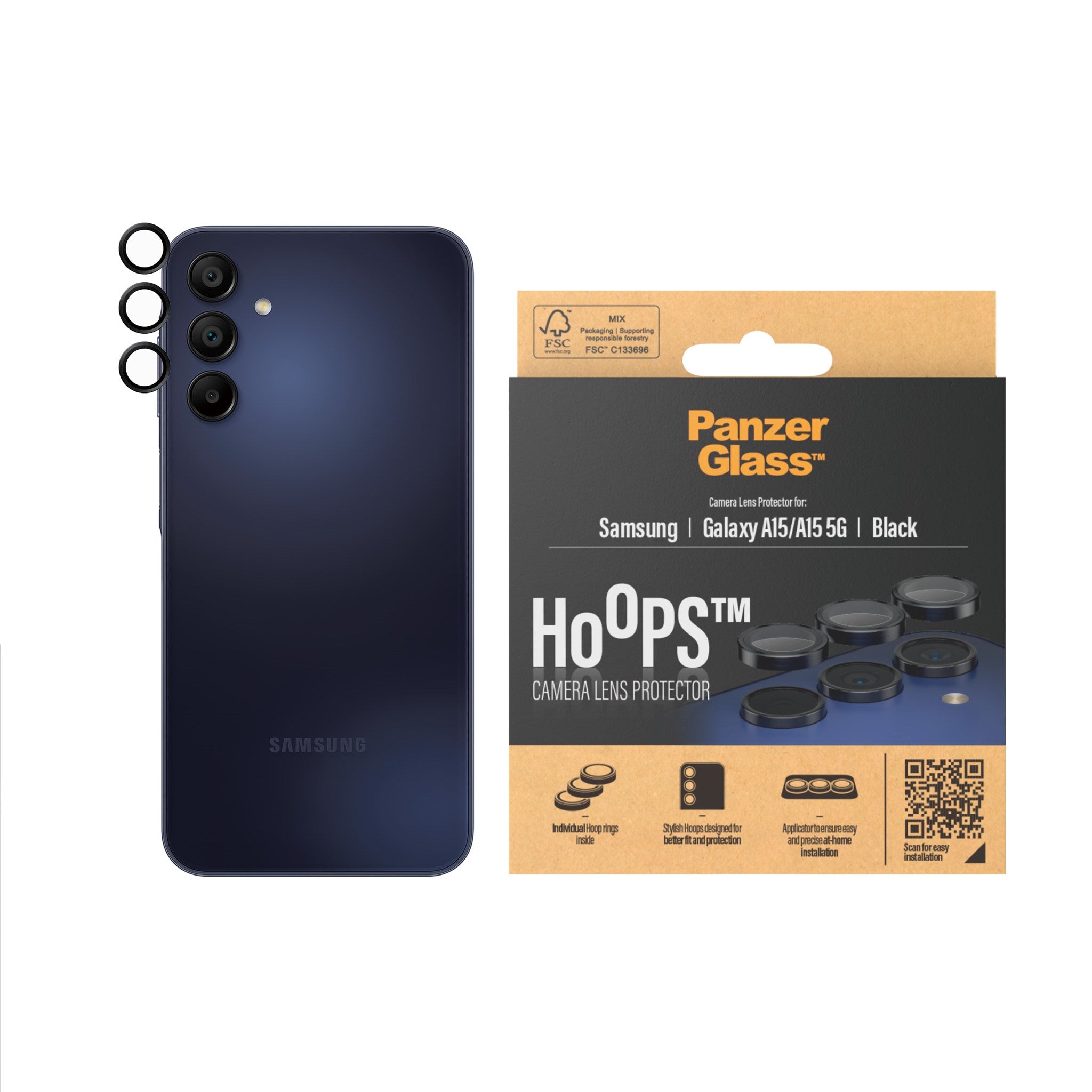 PanzerGlass® Hoops® Kameralinsebeskytter Sort Samsung Galaxy A15 | A15 5G
