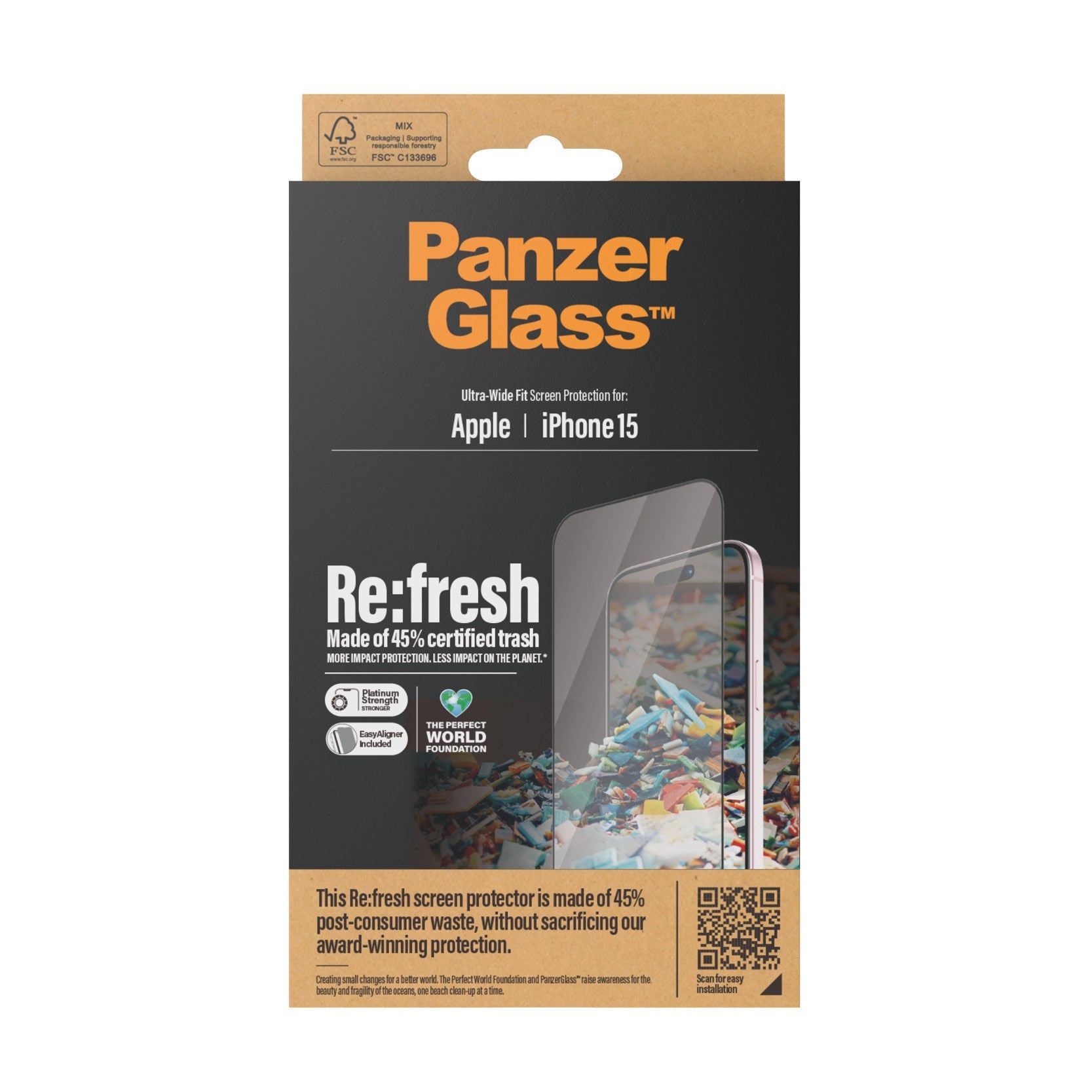 PanzerGlass® Re:fresh Skærmbeskyttelse iPhone 15 | Ultra-Wide Fit m. EasyAligner