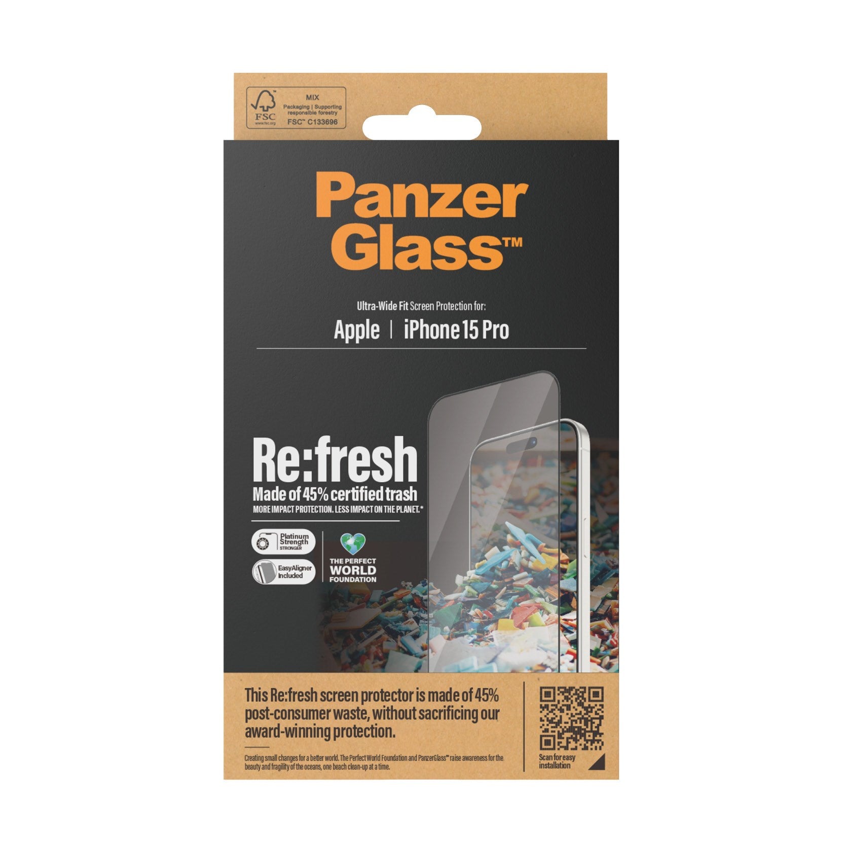 PanzerGlass® Re:fresh Skærmbeskyttelse iPhone 15 Pro | Ultra-Wide Fit m. EasyAligner