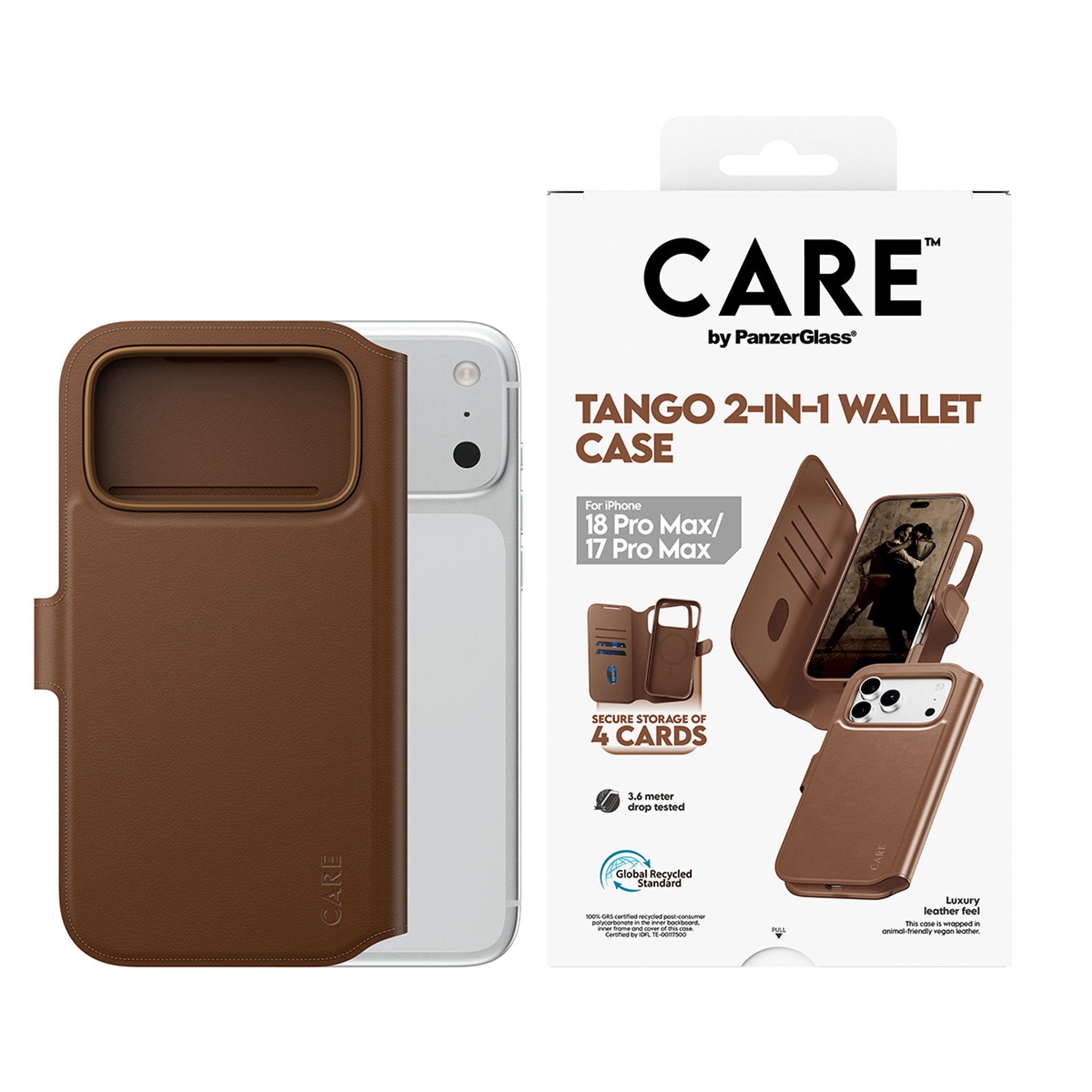 CARE™ by PanzerGlass® Tango 2-i-1 Wallet Case Brun m. MagSafe iPhone 18 Pro Max | 17 Pro Max