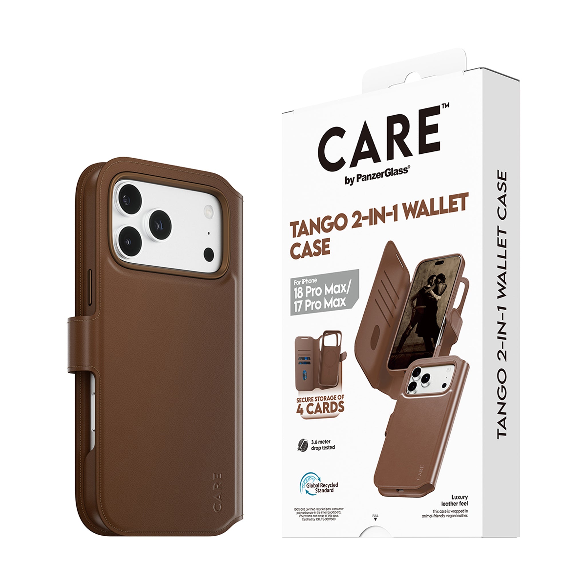 CARE™ by PanzerGlass® Tango 2-i-1 Wallet Case Brun m. MagSafe iPhone 18 Pro Max | 17 Pro Max