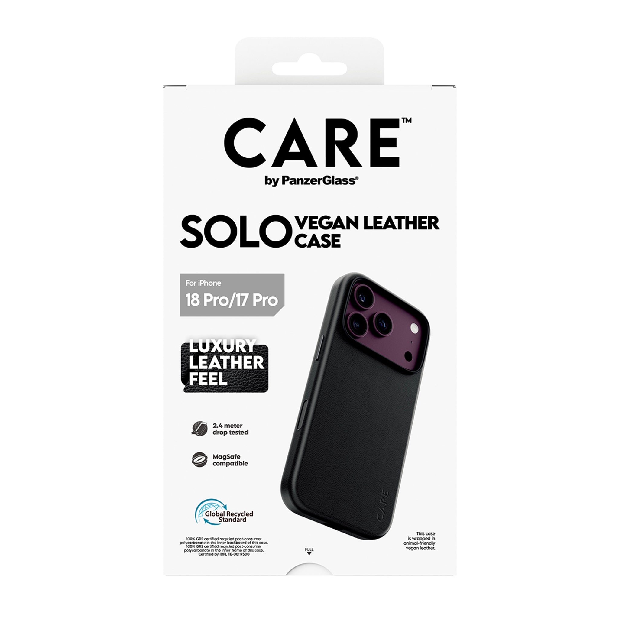 CARE™ by PanzerGlass® Solo Vegan Leather Case Sort m. MagSafe iPhone 18 Pro | 17 Pro