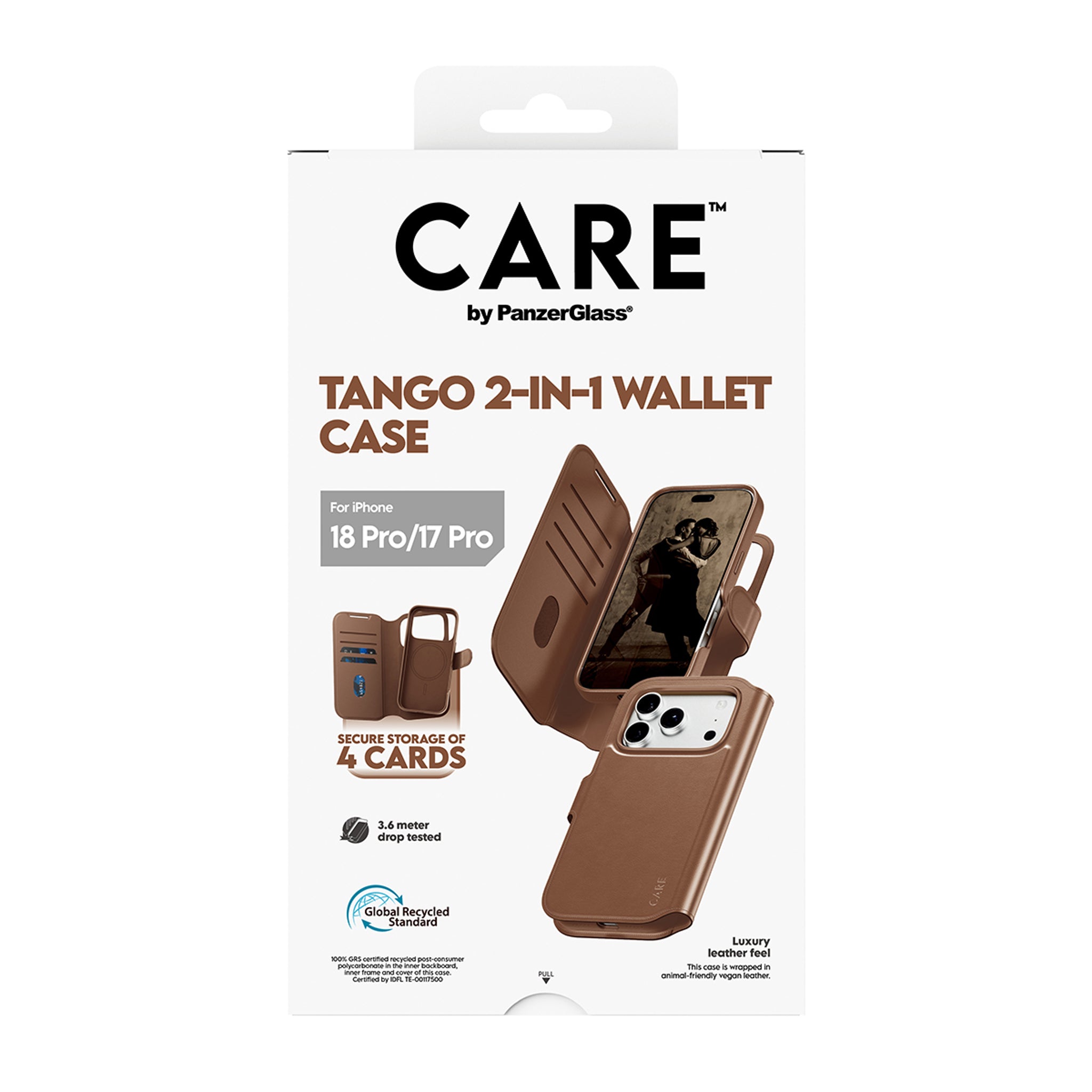 CARE™ by PanzerGlass® Tango 2-i-1 Wallet Case Brun m. MagSafe iPhone 18 Pro | 17 Pro