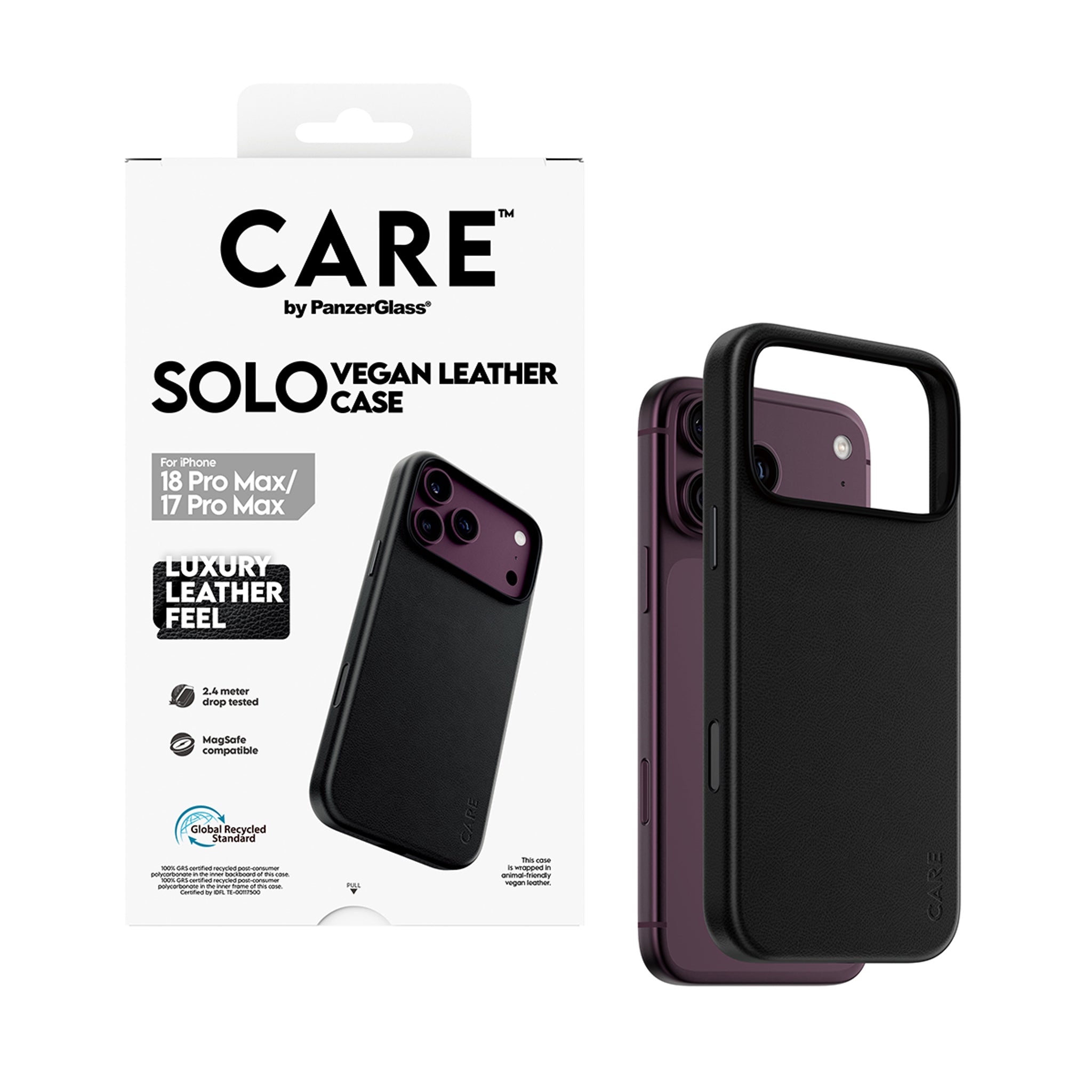 CARE™ by PanzerGlass® Solo Vegan Leather Case Sort m. MagSafe iPhone 18 Pro Max | 17 Pro Max