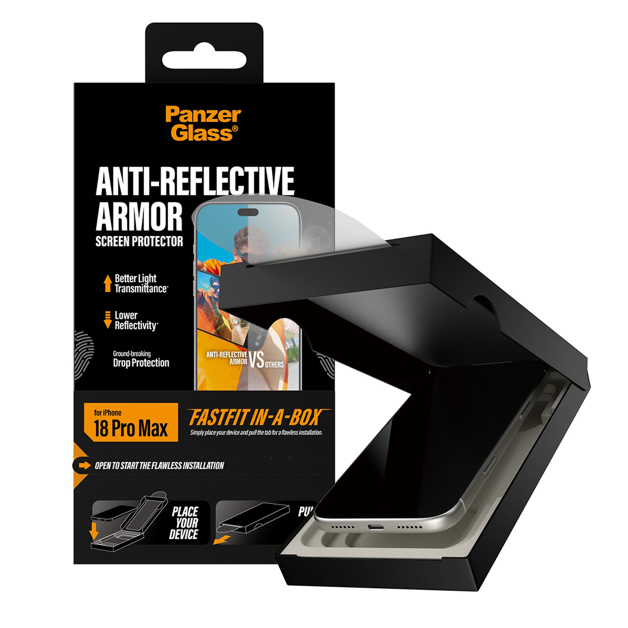 PanzerGlass® Anti-reflective Armor Skærmbeskyttelse iPhone 18 Pro Max m. FASTFIT IN-A-BOX