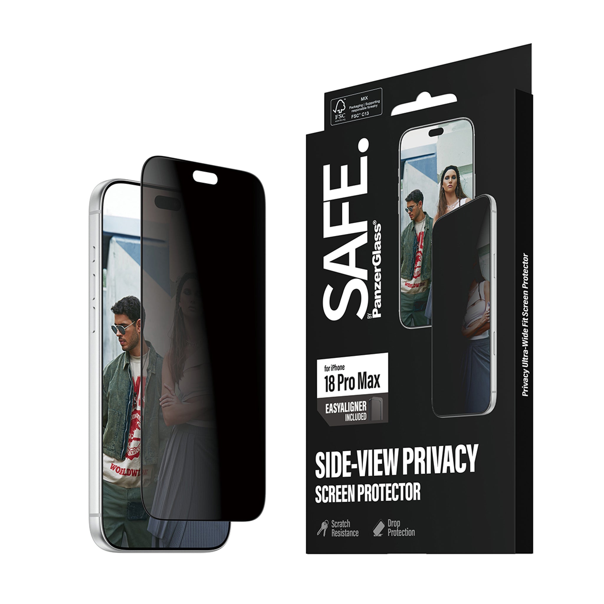 SAFE. by PanzerGlass® Privacy Skærmbeskyttelse iPhone 18 Pro Max | Ultra-Wide Fit m. EasyAligner