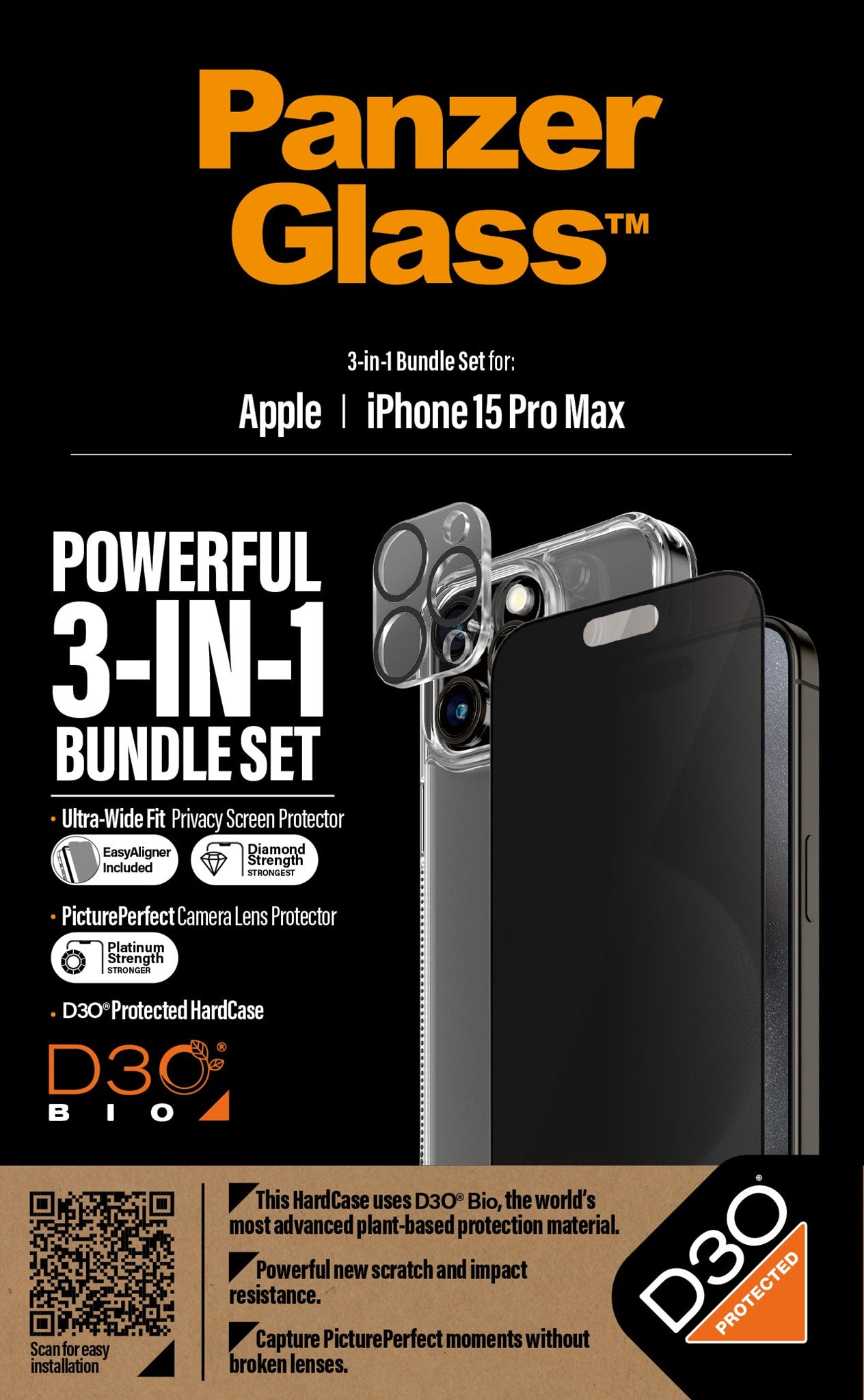 PanzerGlass® Privacy 3-i-1 Pakke iPhone 15 Pro Max