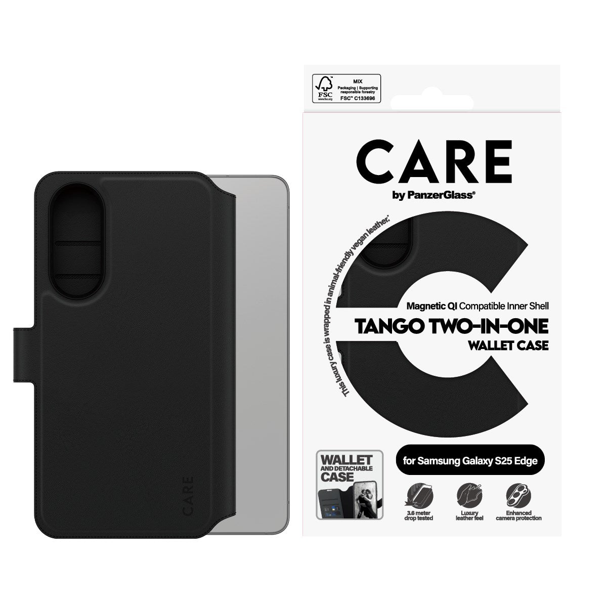 CARE by PanzerGlass® Tango Two-in-One Wallet Case m. Qi-Compatible Samsung S25 Edge