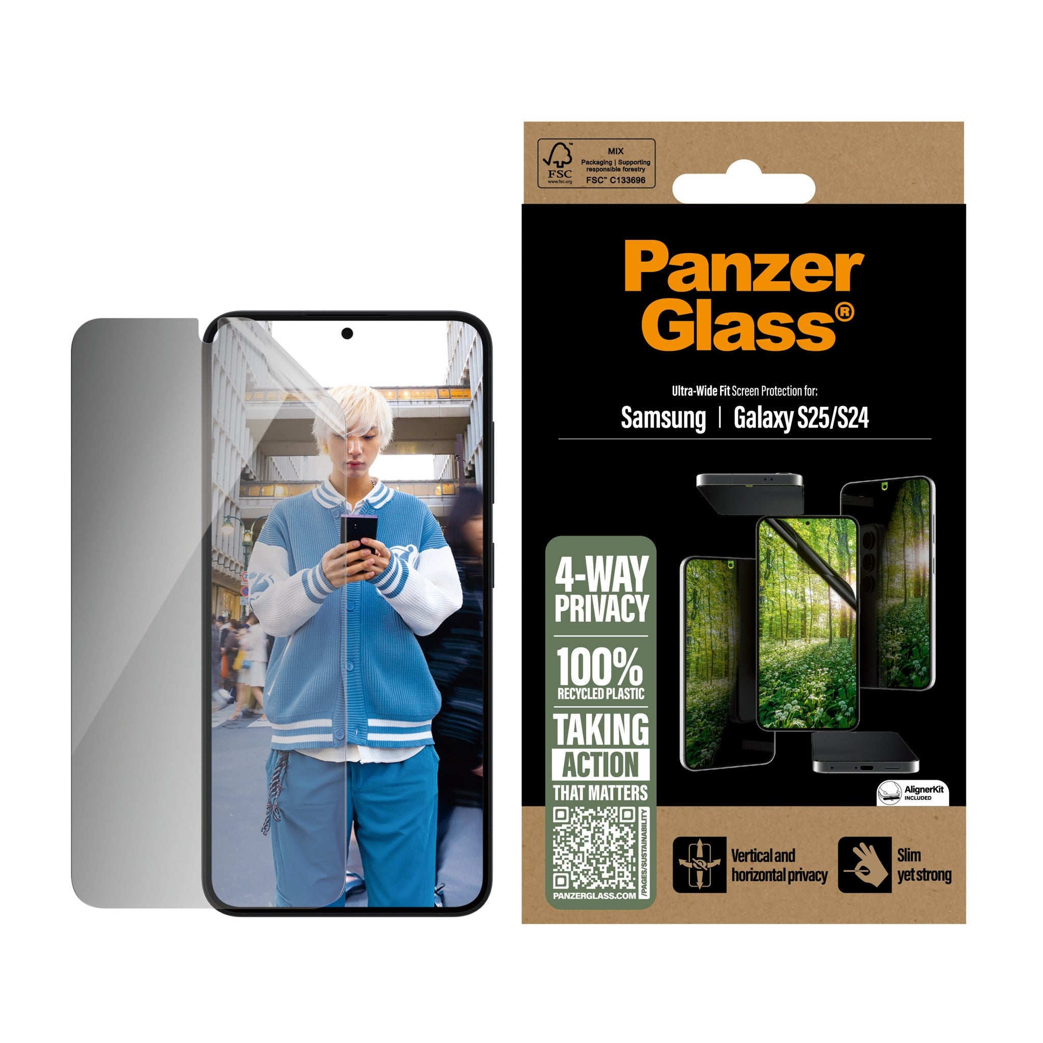 PanzerGlass® ECO MATRIX 4-way Privacy Skærmbeskyttelse Samsung Galaxy S25 | S24 | Ultra-Wide Fit