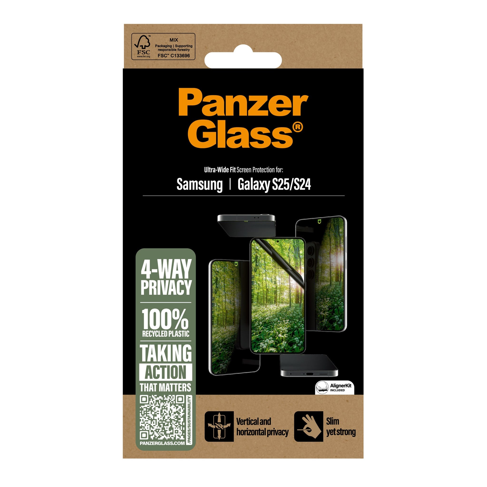 PanzerGlass® ECO MATRIX 4-way Privacy Skærmbeskyttelse Samsung Galaxy S25 | S24 | Ultra-Wide Fit