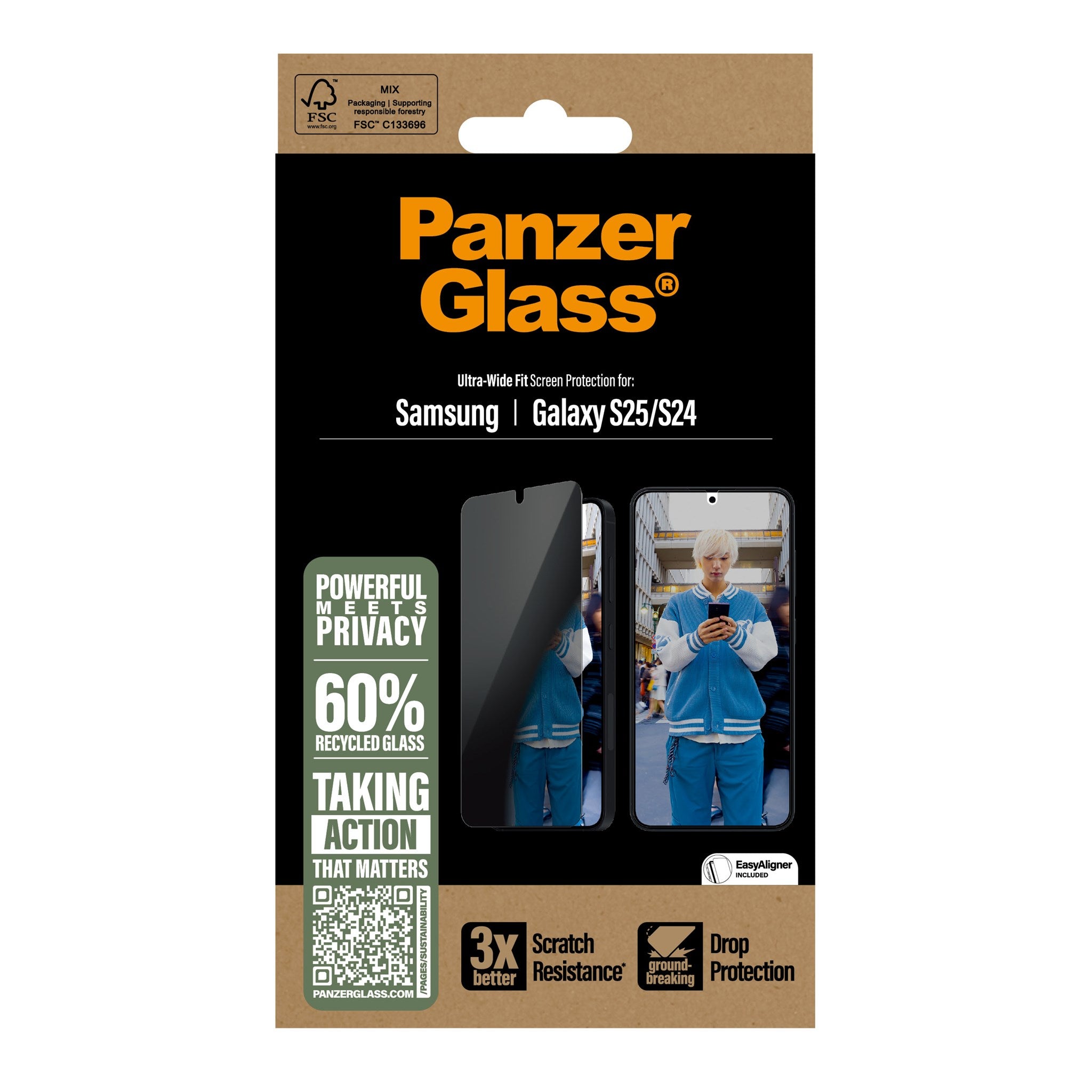 PanzerGlass® Privacy Skærmbeskyttelse Samsung Galaxy S25 | S24 | Ultra-Wide Fit
