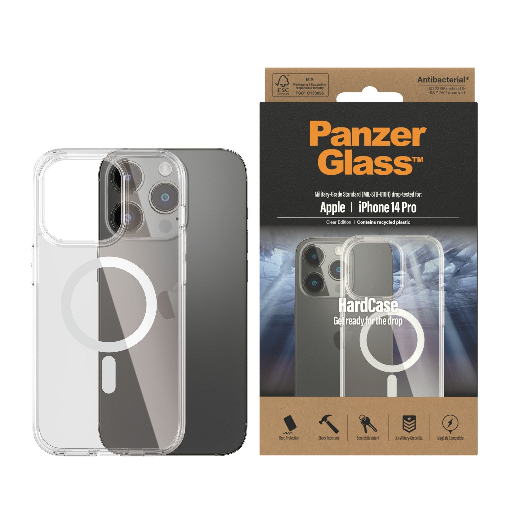 PanzerGlass® HardCase Transparent m. Hvid MagSafe iPhone 14 Pro