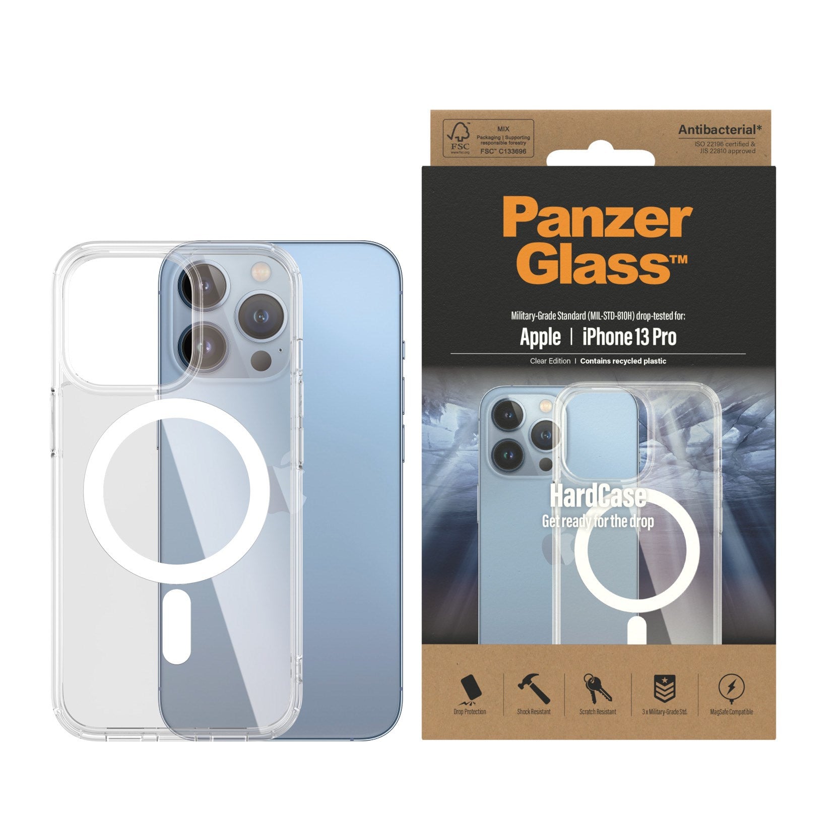 PanzerGlass® HardCase Transparent m. Hvid MagSafe iPhone 13 Pro