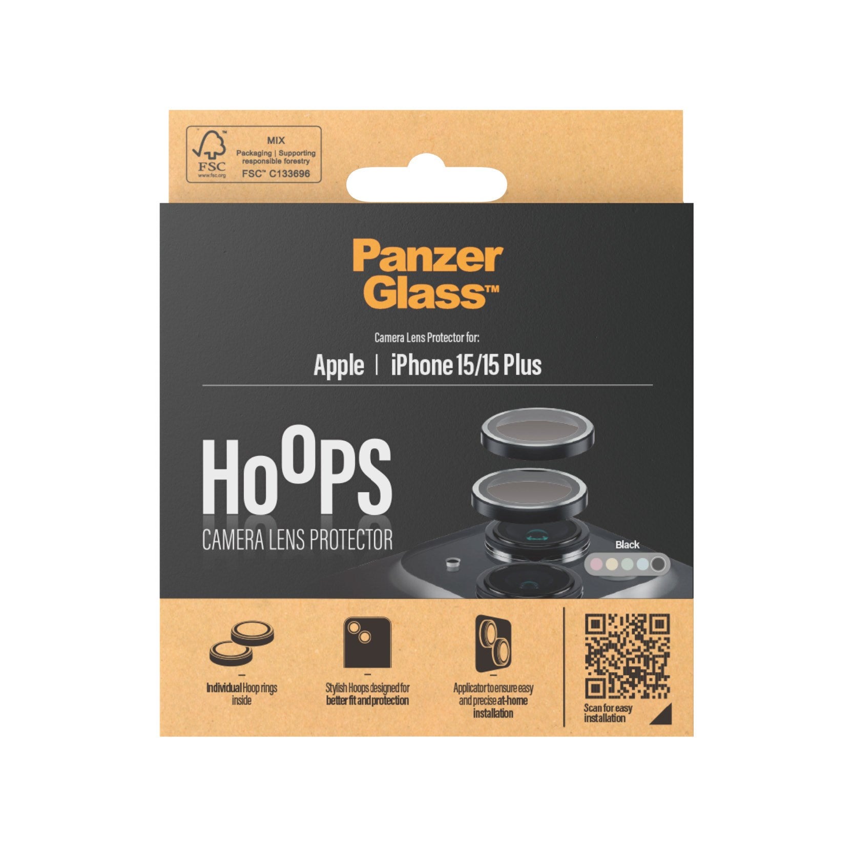 PanzerGlass® Hoops® Kameralinsebeskytter Sort iPhone 15 | 15 Plus