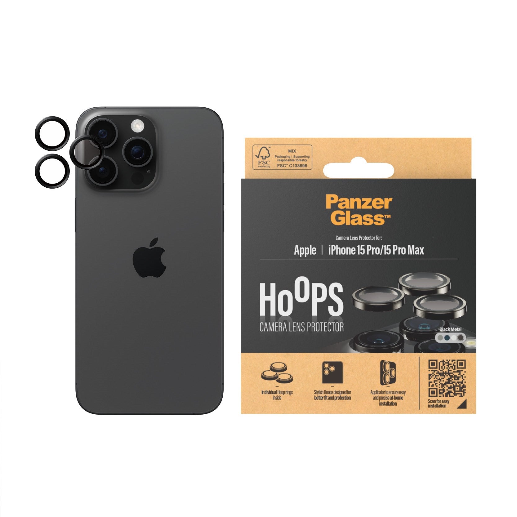 PanzerGlass® Hoops® Metal Kameralinsebeskytter Sort iPhone 15 Pro | 15 Pro Max