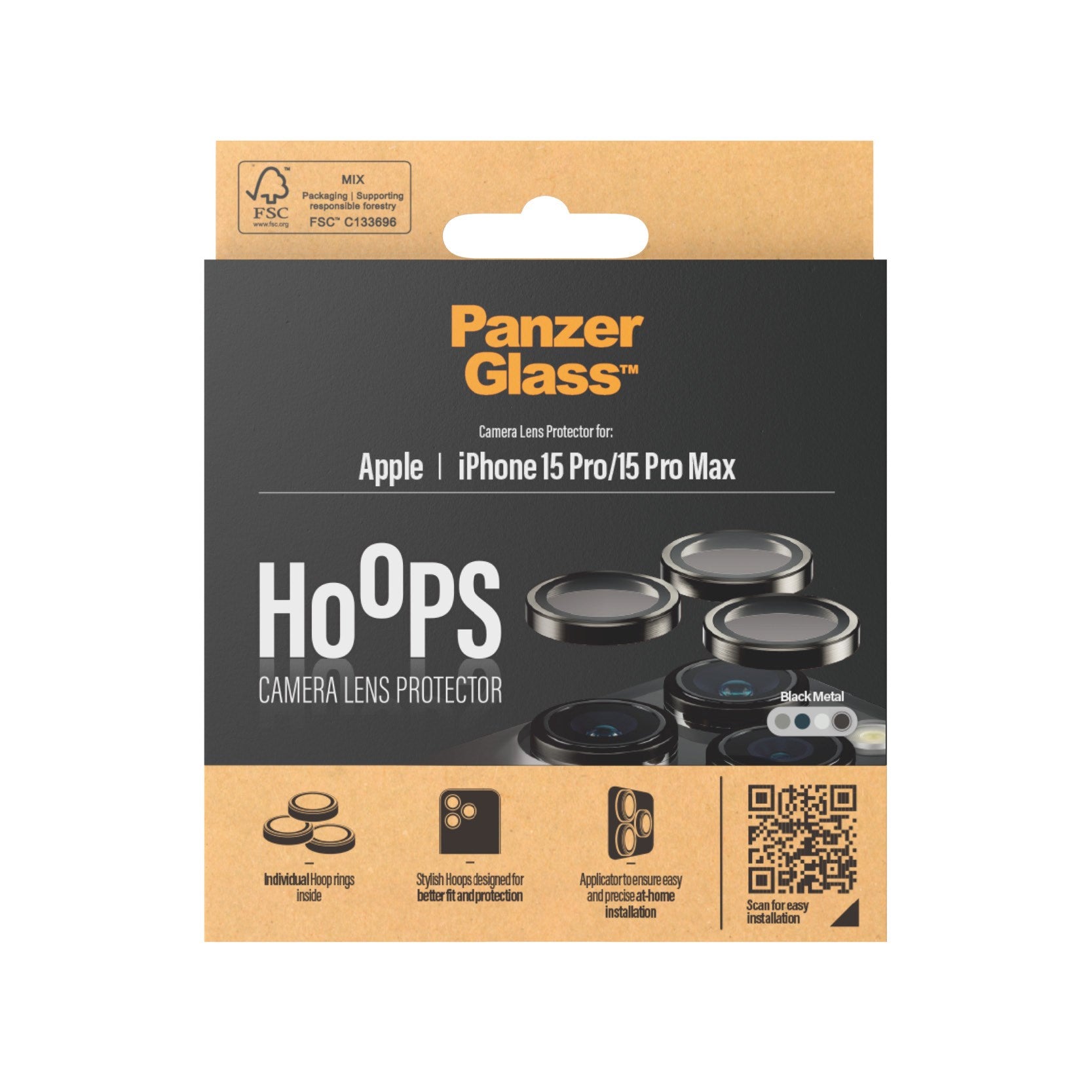 PanzerGlass® Hoops® Metal Kameralinsebeskytter Sort iPhone 15 Pro | 15 Pro Max