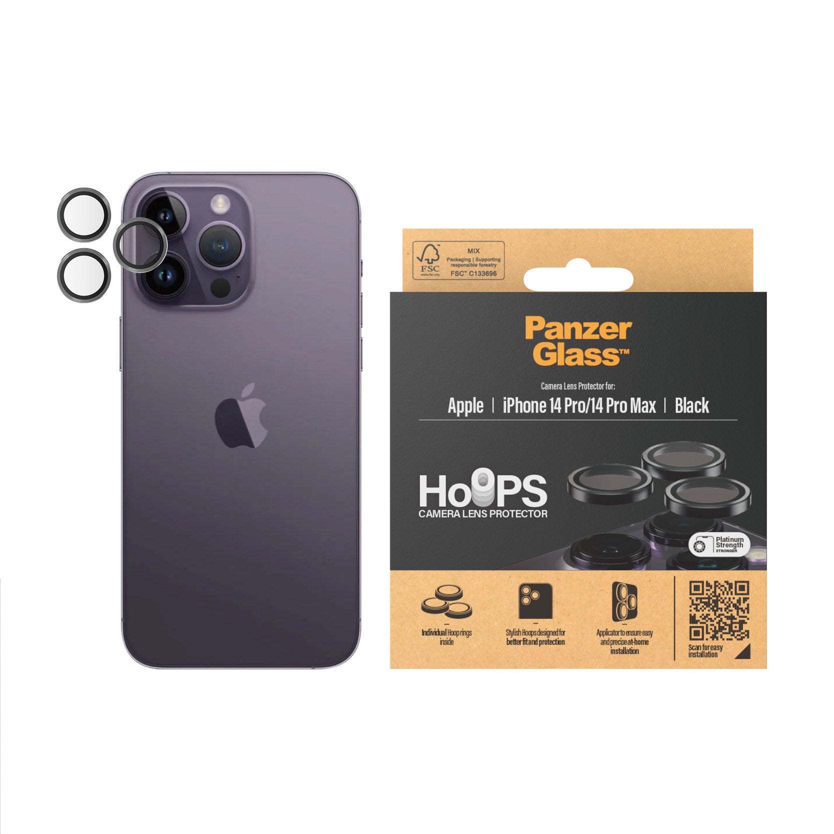PanzerGlass® Hoops® Kameralinsebeskytter Sort iPhone 14 Pro | 14 Pro Max