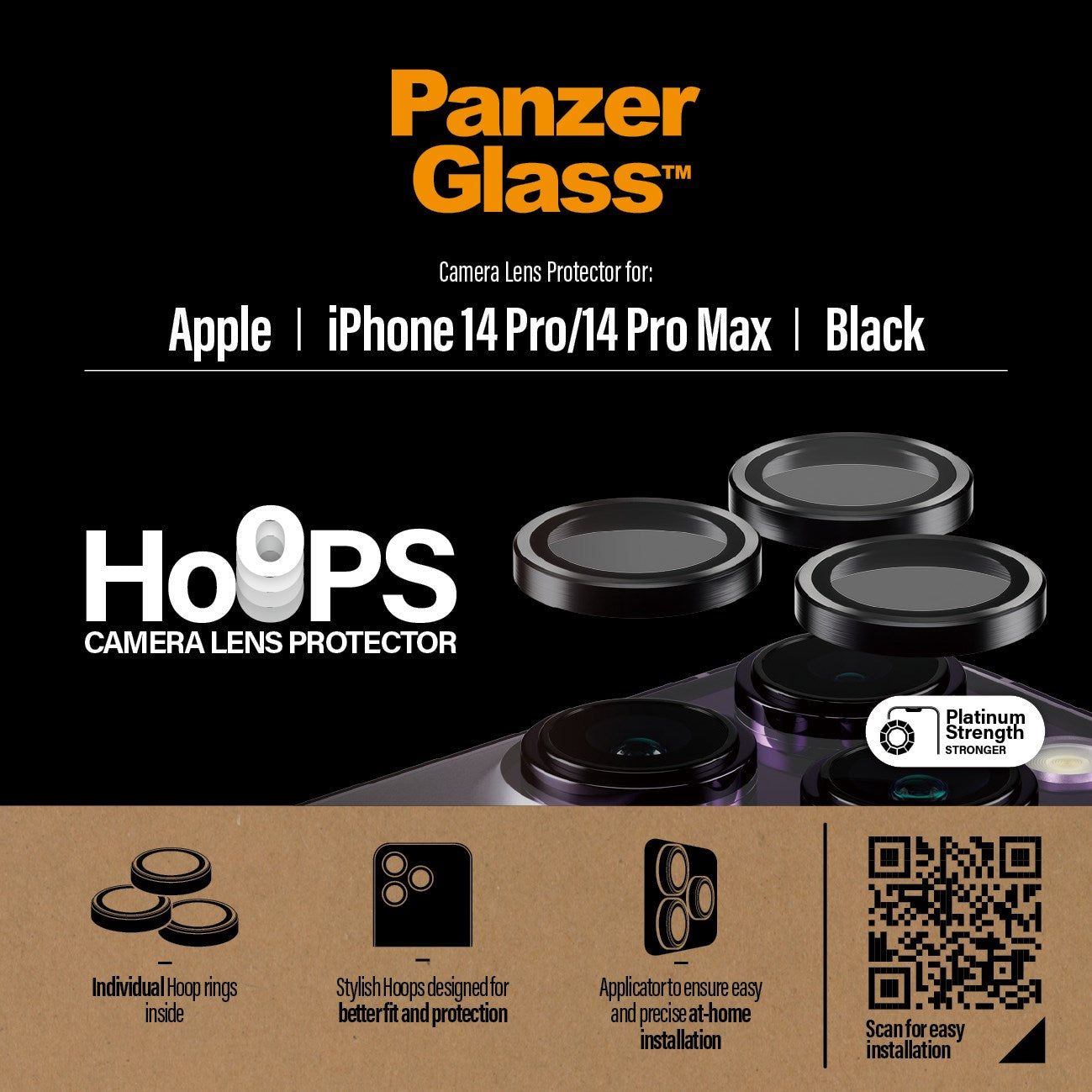 PanzerGlass® Hoops® Kameralinsebeskytter Sort iPhone 14 Pro | 14 Pro Max