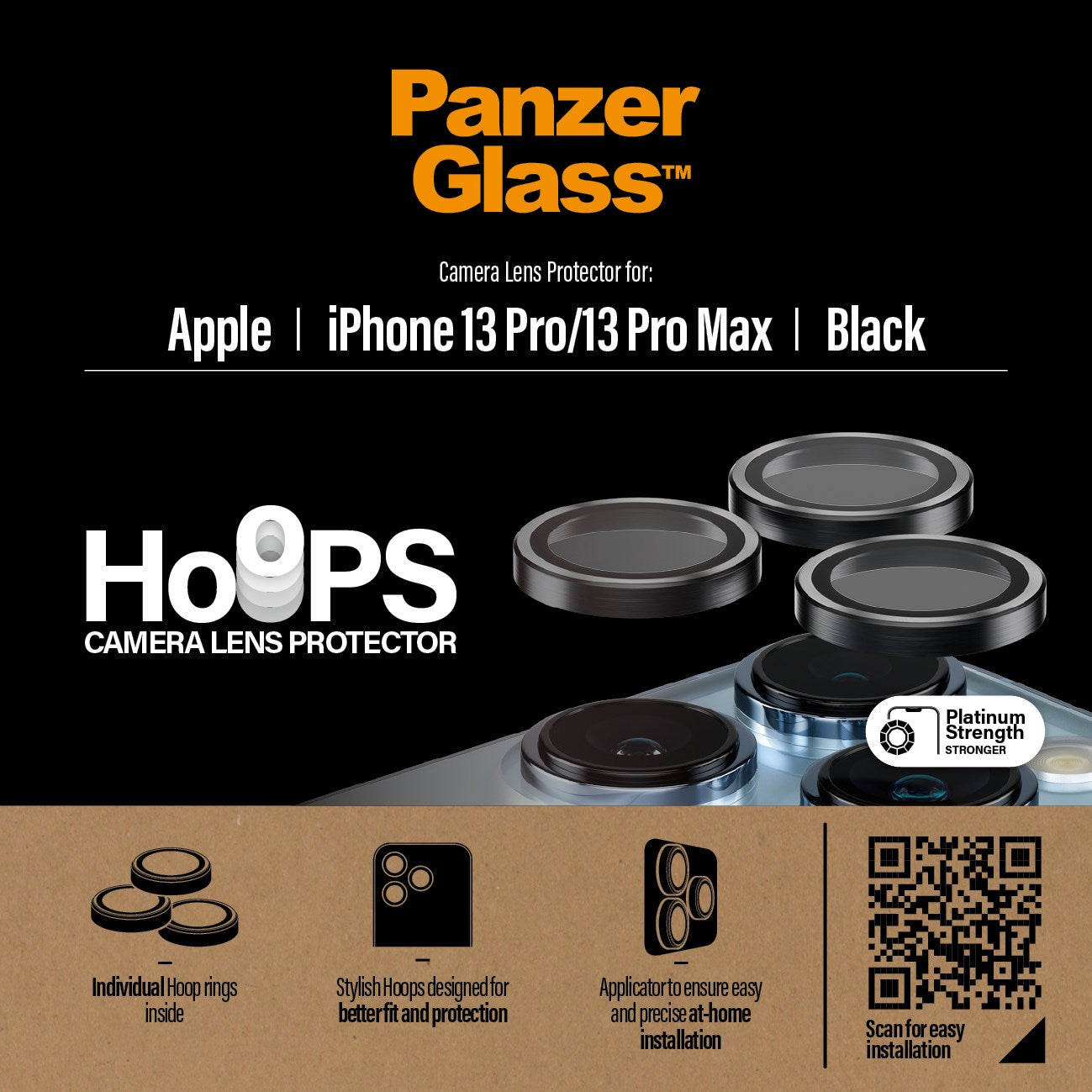 PanzerGlass® Hoops® Kameralinsebeskytter Sort for iPhone 13 Pro | 13 Pro Max
