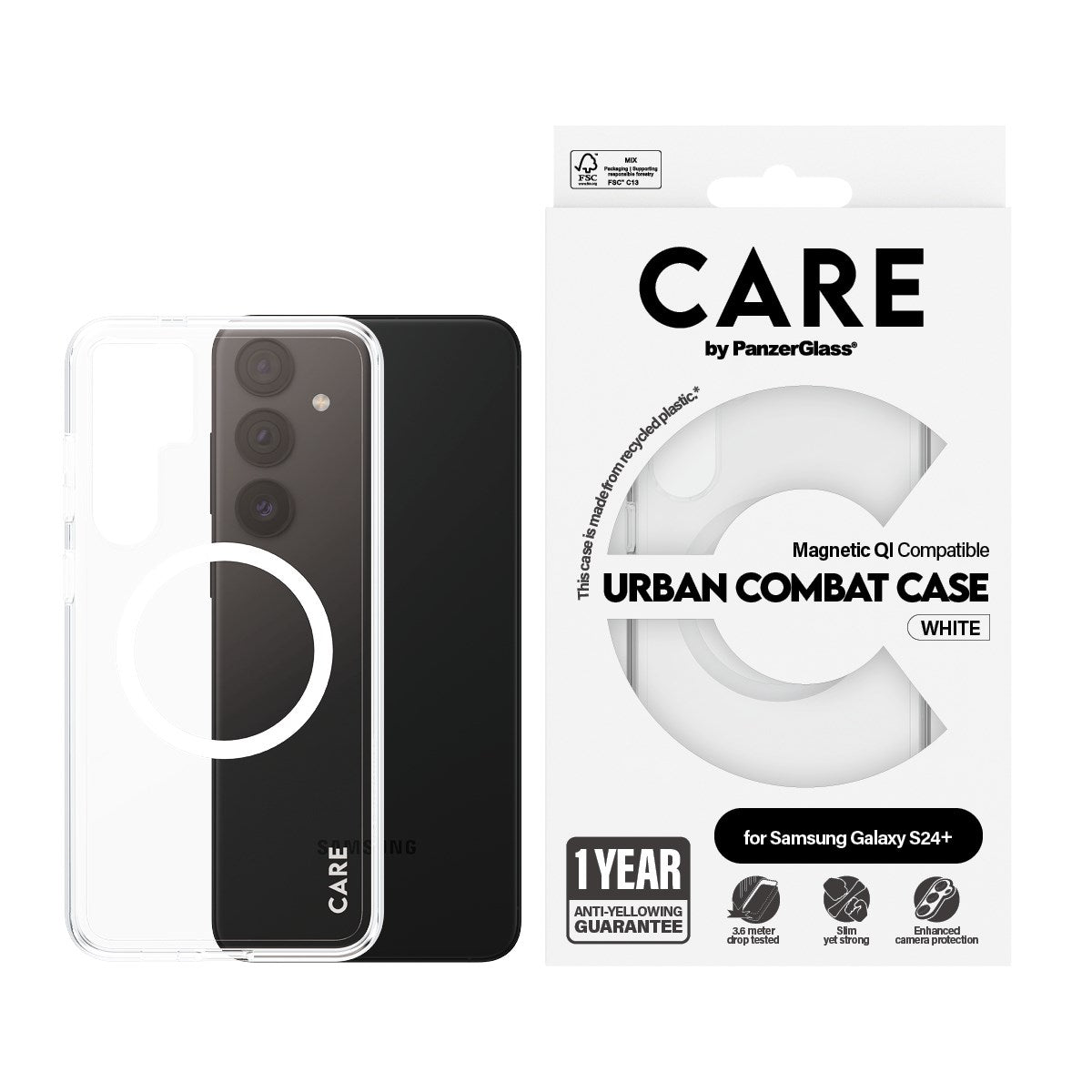 CARE™ by PanzerGlass® Urban Combat Case Transparent m. Hvid Qi Compatible Samsung Galaxy S24+