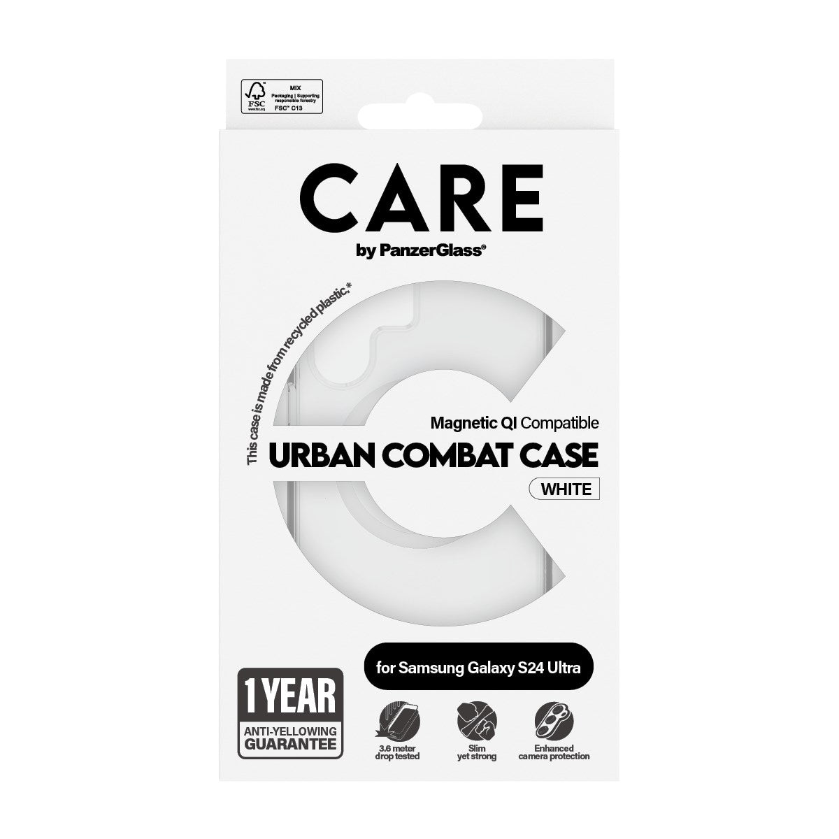 CARE™ by PanzerGlass® Urban Combat Case Transparent m. Hvid Qi Compatible Samsung Galaxy S24 Ultra