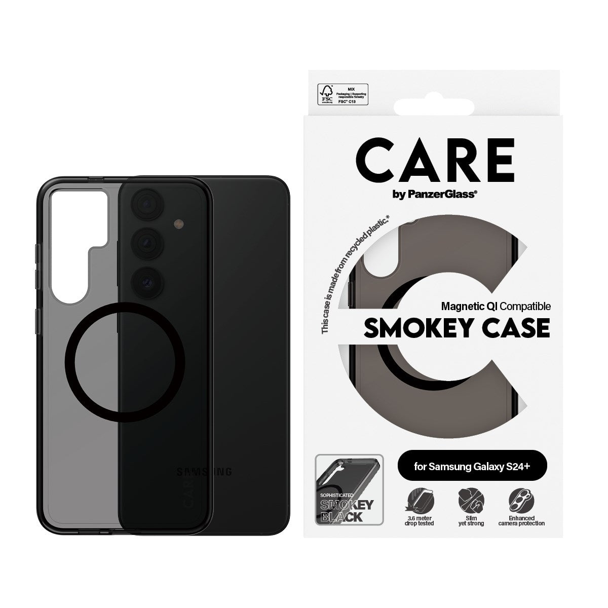 CARE by PanzerGlass® Urban Combat Case Smokey m. Sort Qi Compatible Samsung Galaxy S24+