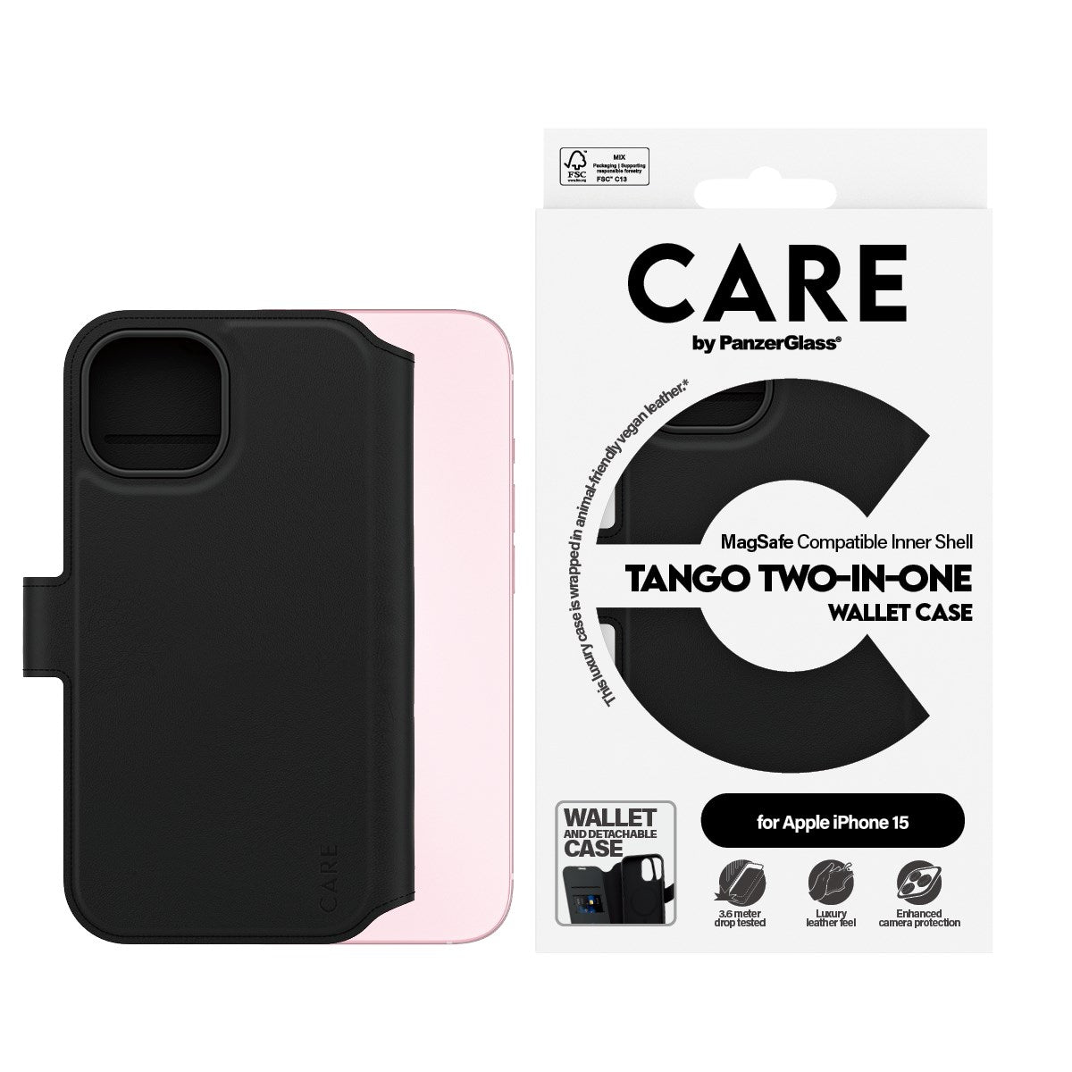CARE by PanzerGlass® Tango Two-in-One Wallet Case m. MagSafe iPhone 15