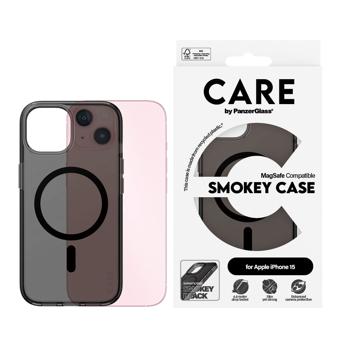 CARE by PanzerGlass® Urban Combat Case Smokey m. Sort MagSafe iPhone 15