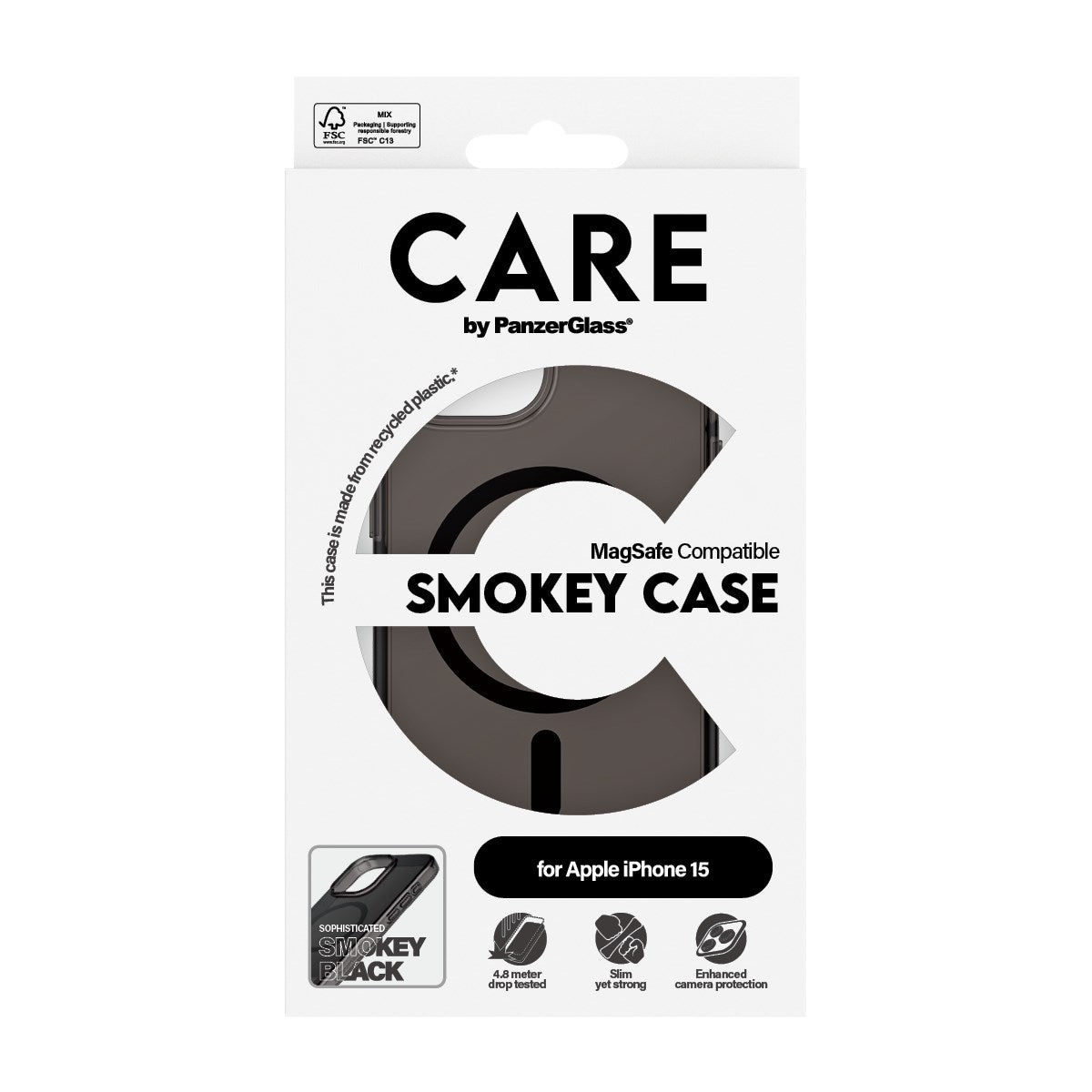 CARE by PanzerGlass® Urban Combat Case Smokey m. Sort MagSafe iPhone 15