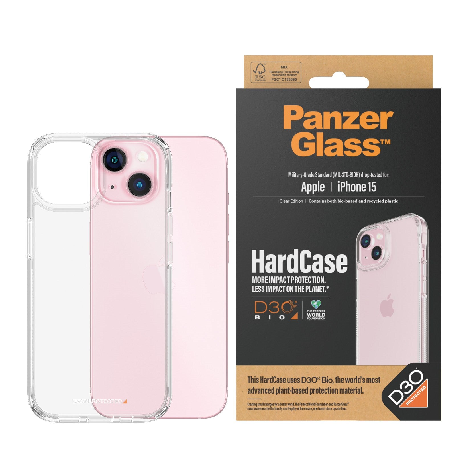 PanzerGlass® HardCase Transparent m. D3O® iPhone 15