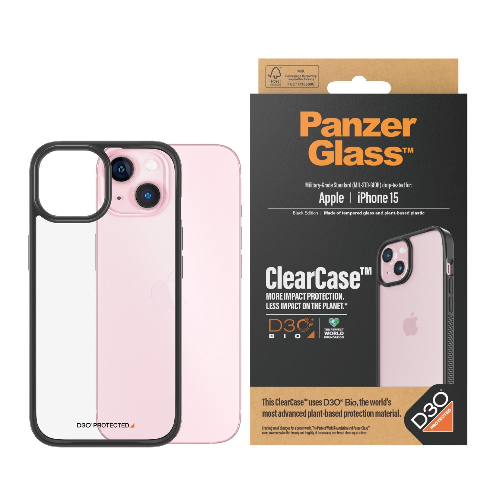 PanzerGlass® ClearCase Transparent & D3O® iPhone 15