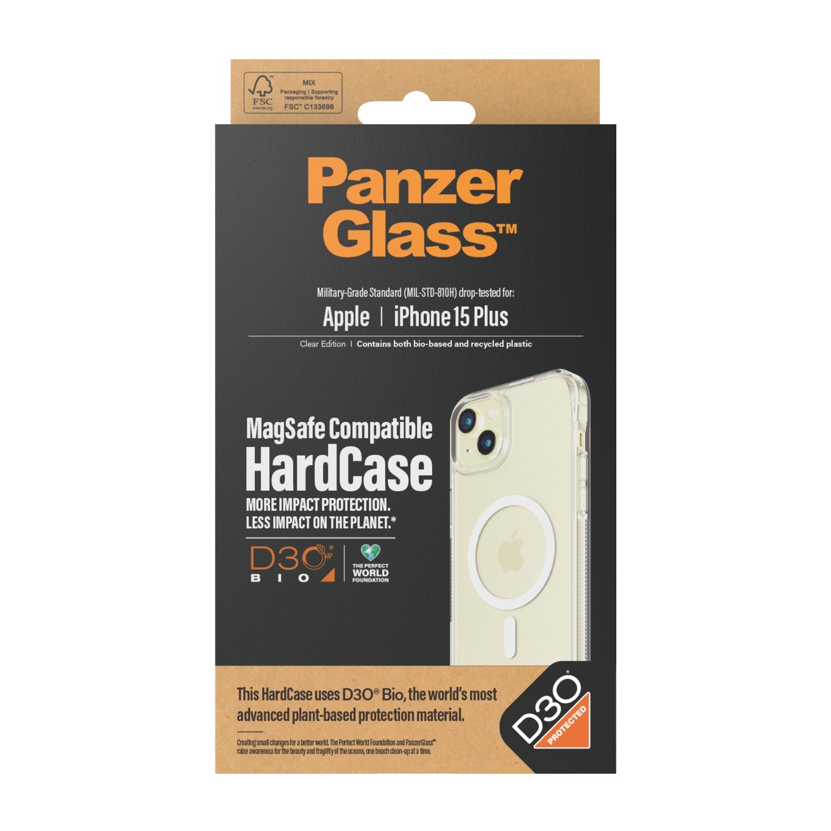 PanzerGlass® HardCase Transparent m. Hvid MagSafe & D3O® iPhone 15 Plus