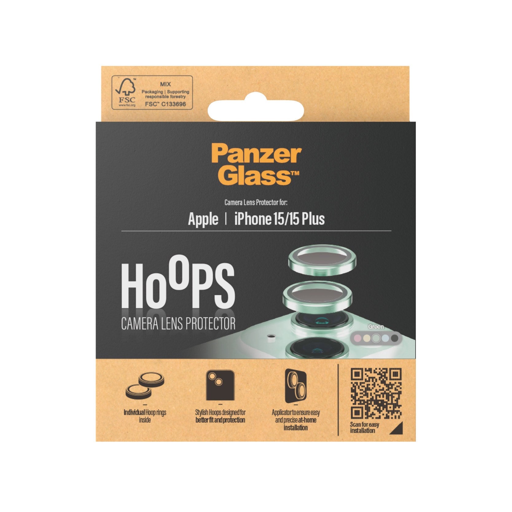 PanzerGlass® Hoops® Kameralinsebeskytter GrøniPhone 15 | 15 Plus
