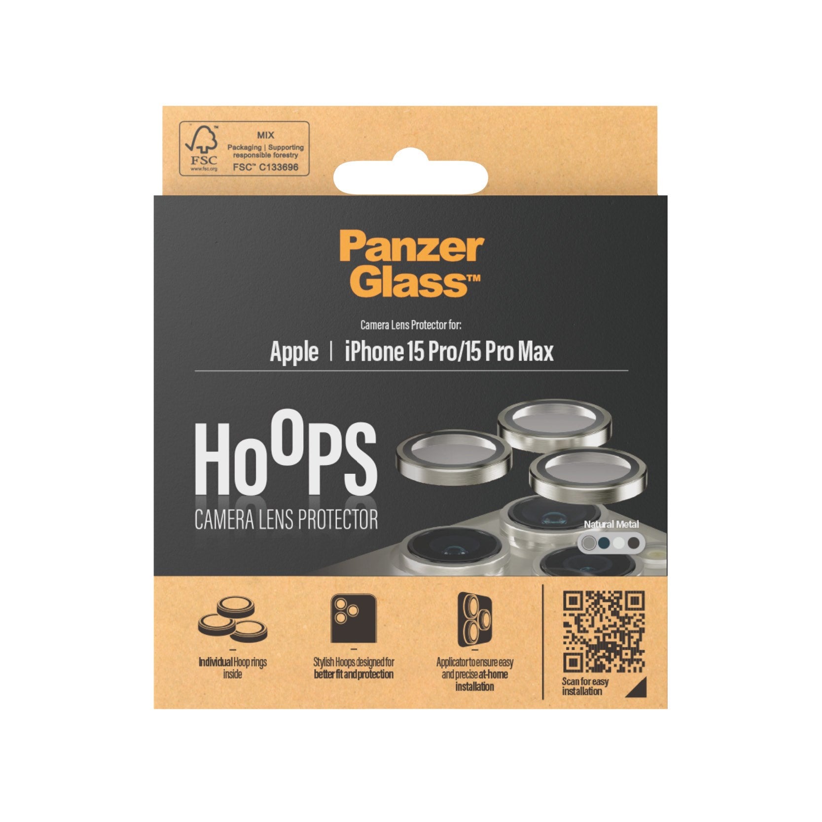PanzerGlass® Hoops® Metal Kameralinsebeskytter Natural iPhone 15 Pro | 15 Pro Max