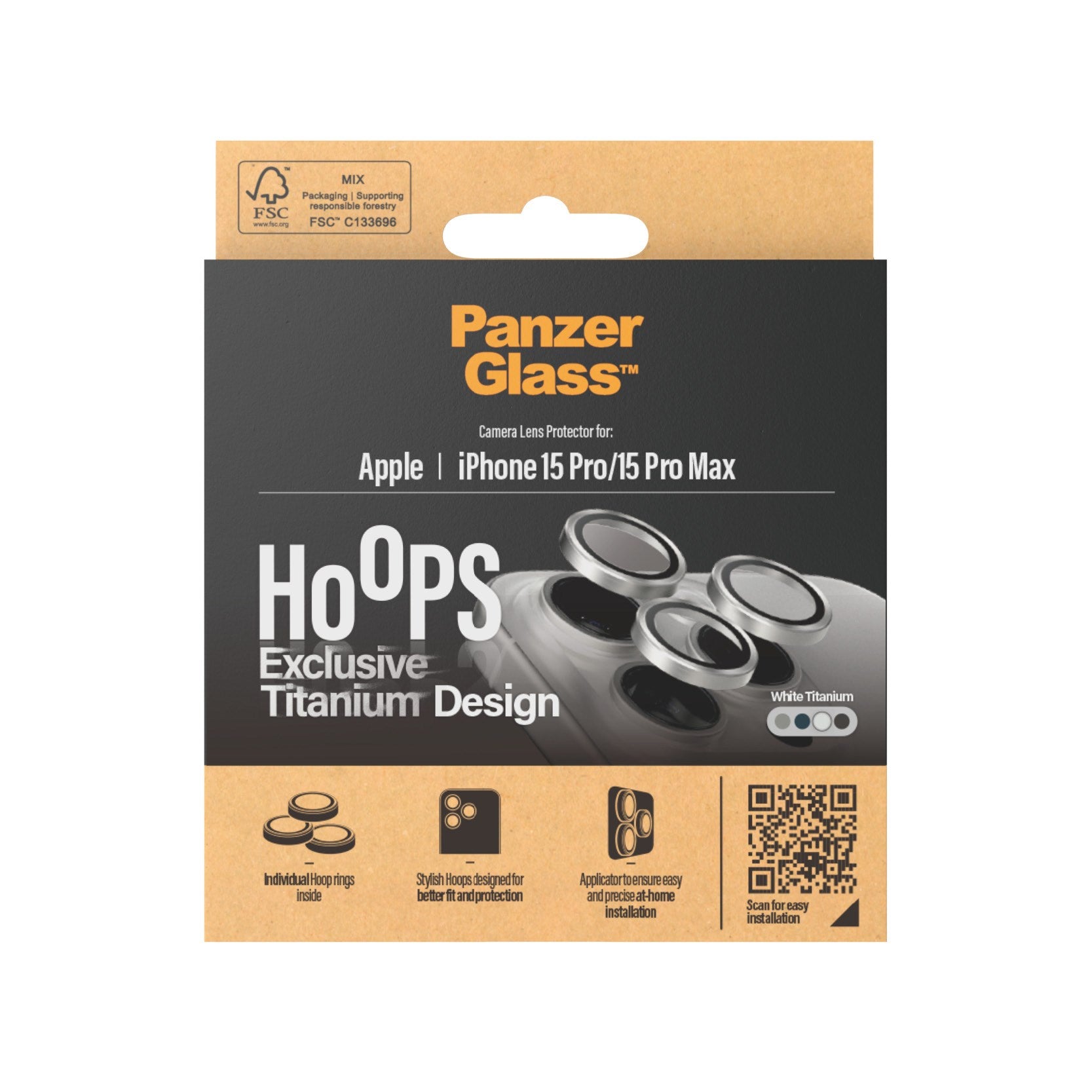 PanzerGlass® Hoops® Titanium Kameralinsebeskytter Hvid iPhone 15 Pro | 15 Pro Max