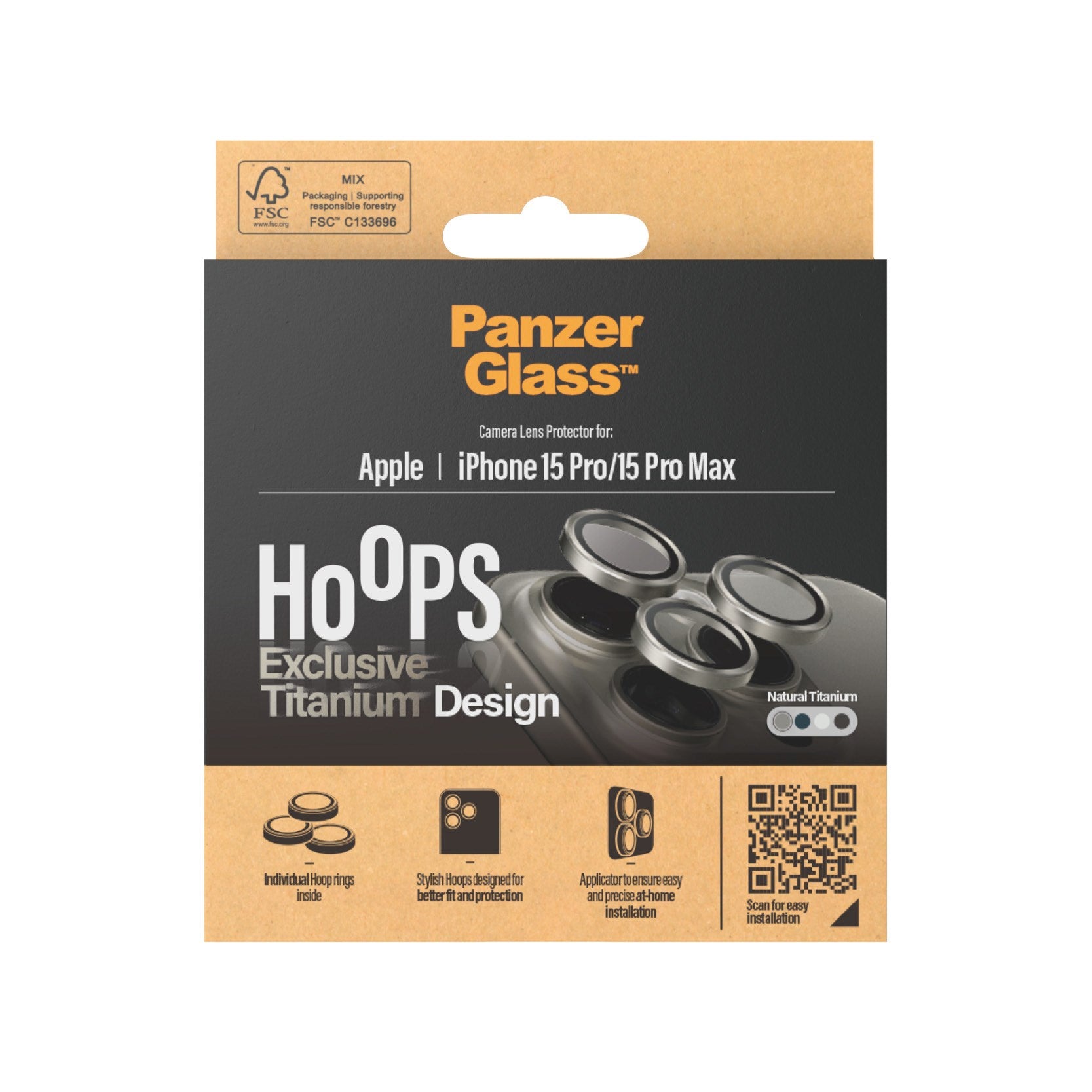 PanzerGlass® Hoops® Titanium Kameralinsebeskytter Naturlig iPhone 15 Pro | 15 Pro Max