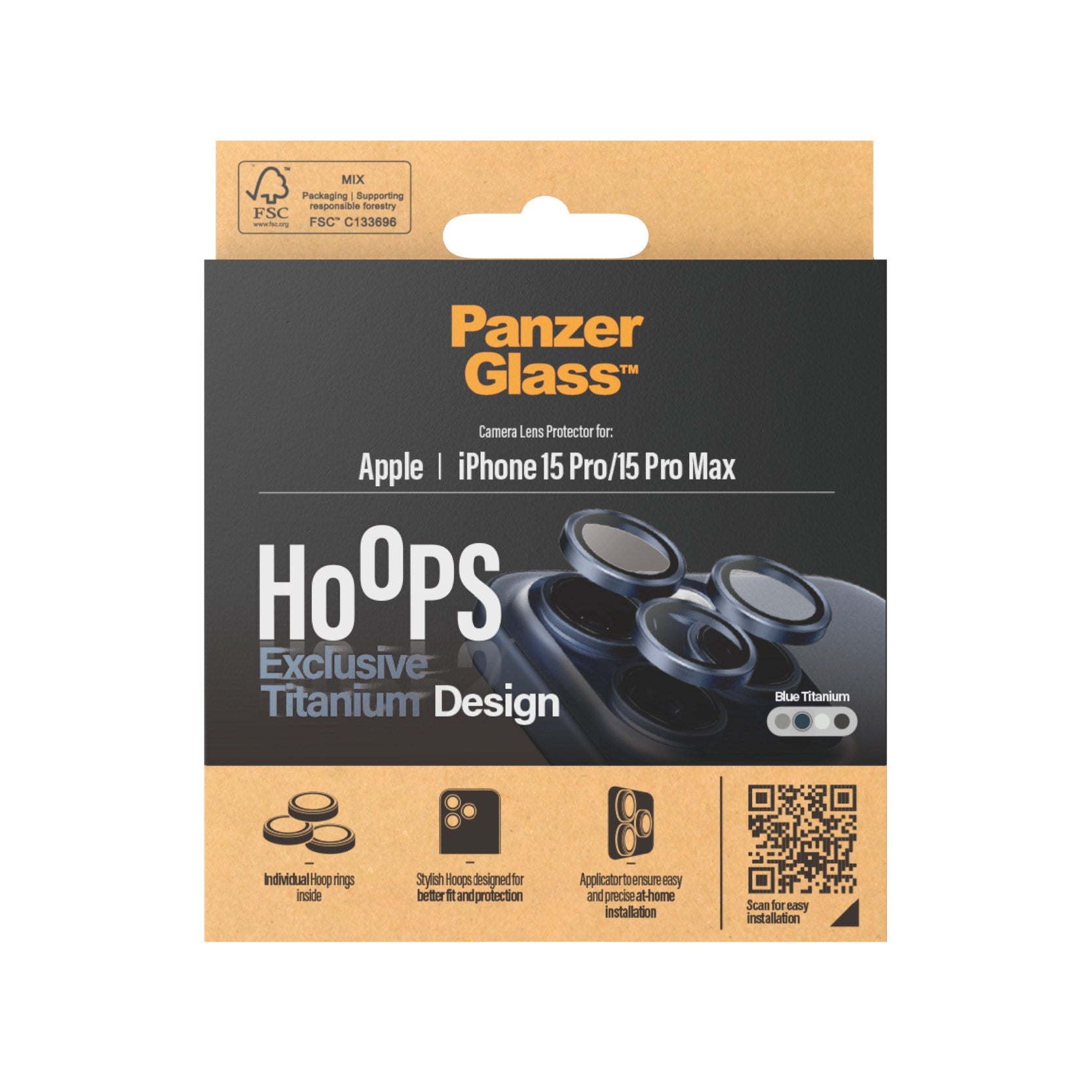 PanzerGlass® Hoops® Titanium Kameralinsebeskytter Blå iPhone 15 Pro | 15 Pro Max