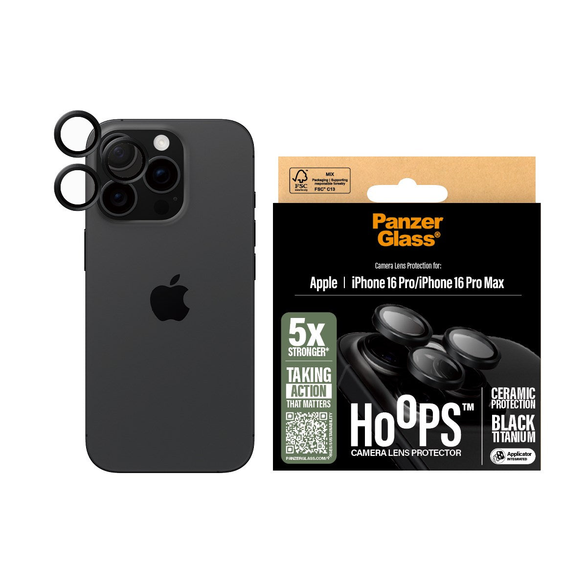 PanzerGlass® Hoops® Ceramic Kameralinsebeskytter iPhone 16 Pro | 16 Pro Max