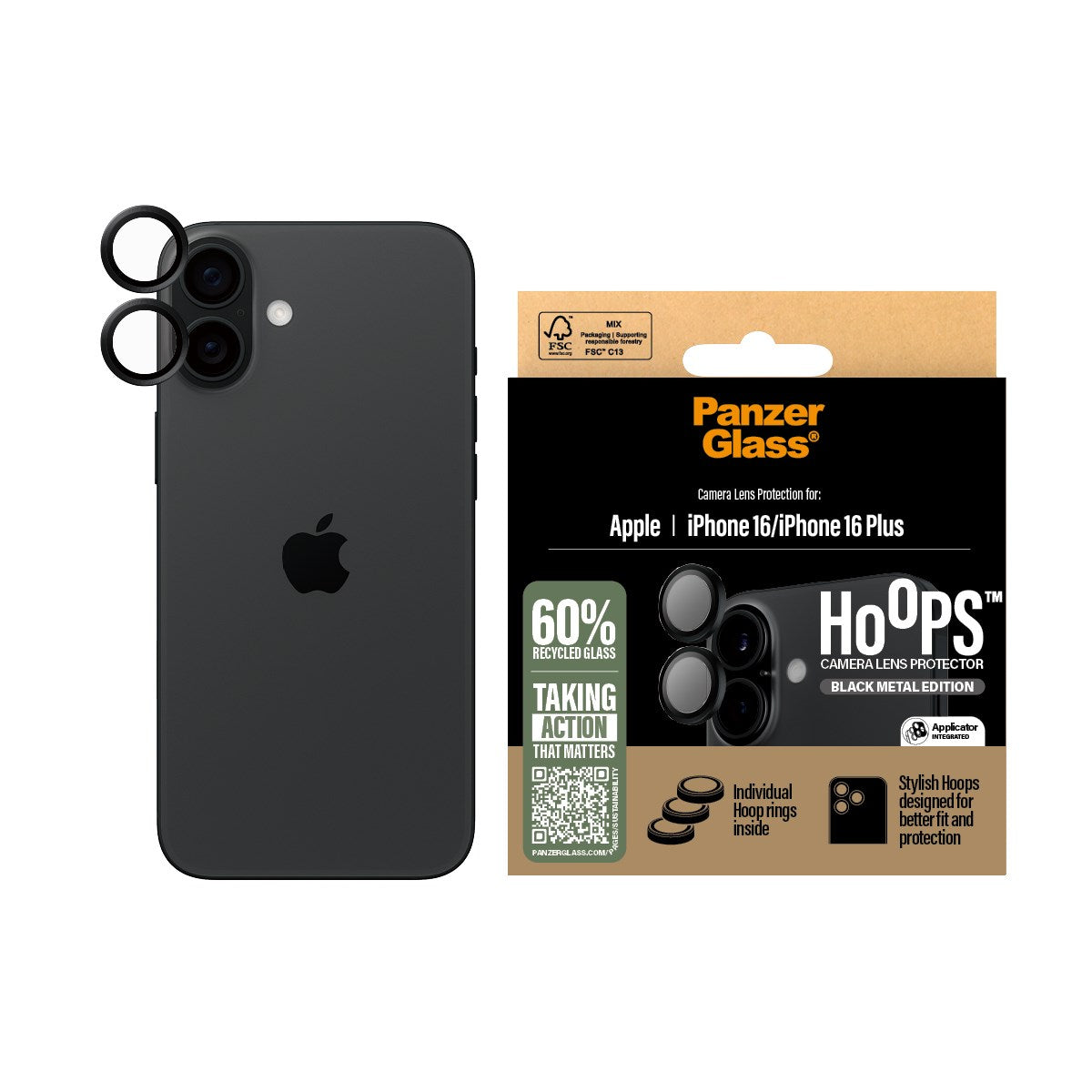 PanzerGlass® Hoops® Kameralinsebeskytter Sort iPhone 16 | 16 Plus