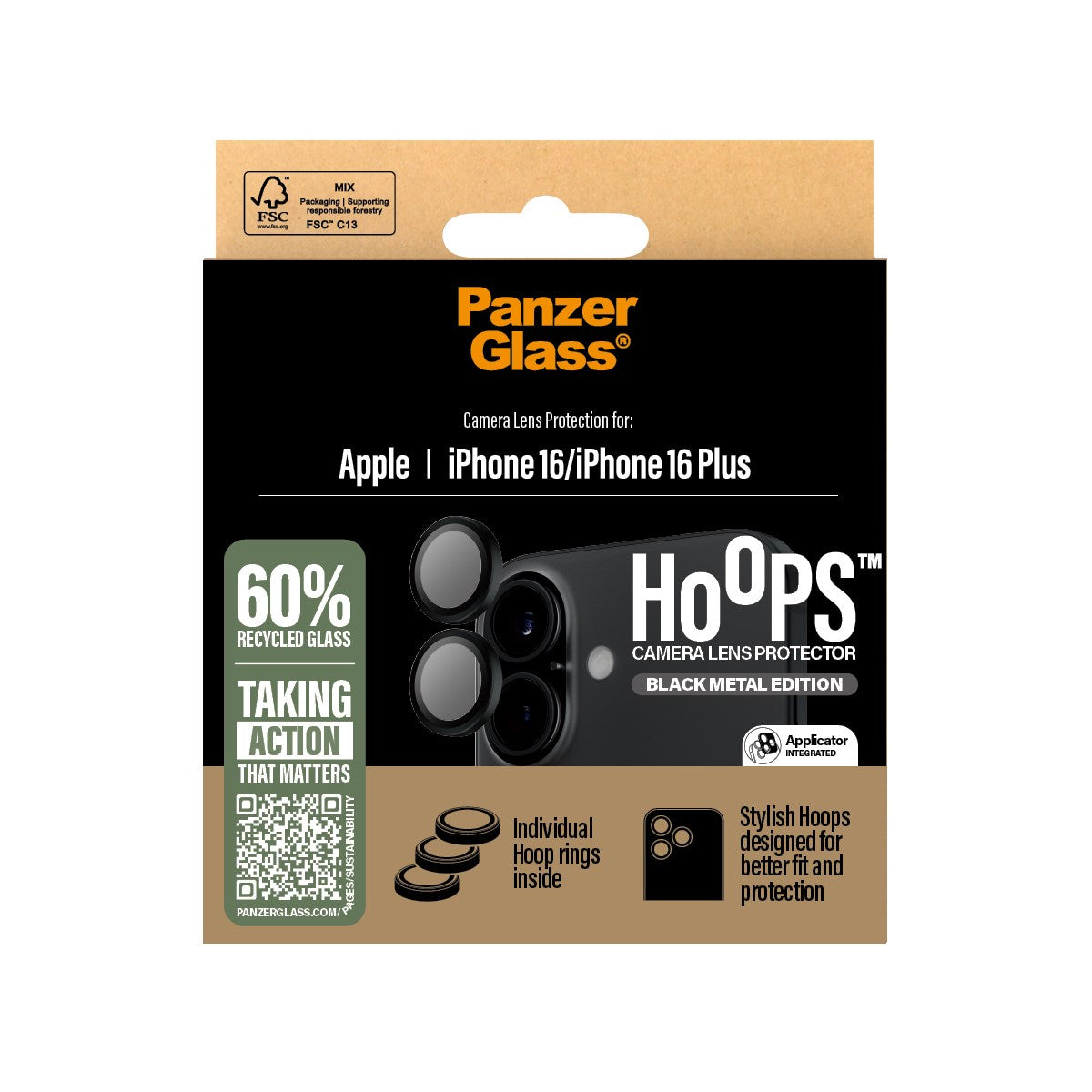 PanzerGlass® Hoops® Kameralinsebeskytter Sort iPhone 16 | 16 Plus
