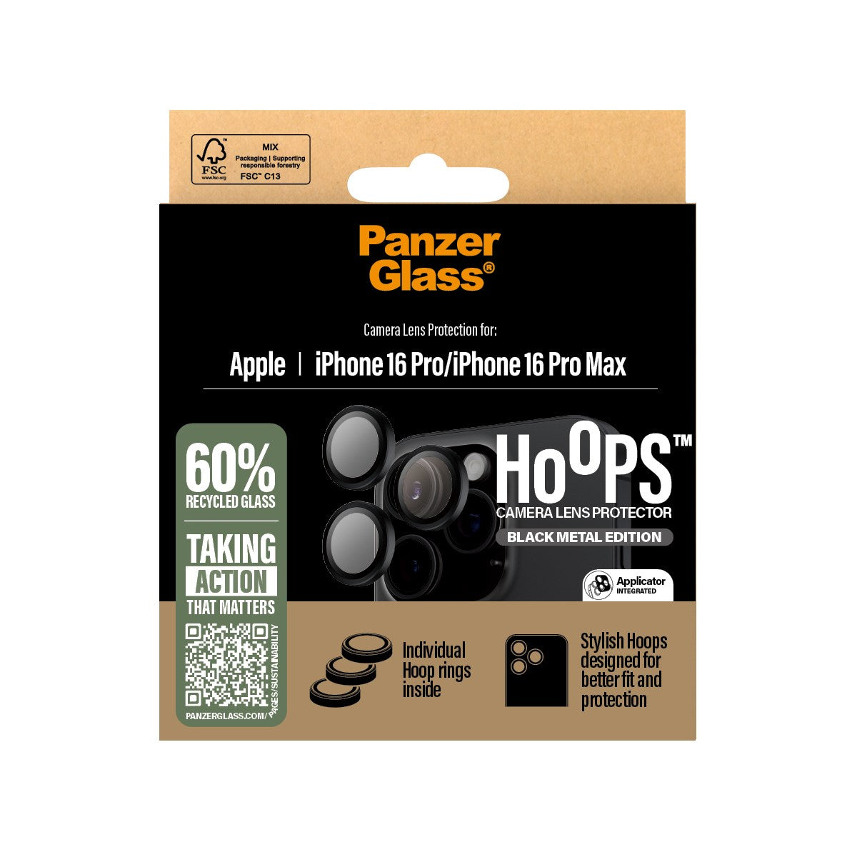PanzerGlass® Hoops® Kameralinsebeskytter Sort iPhone 16 Pro | 16 Pro Max