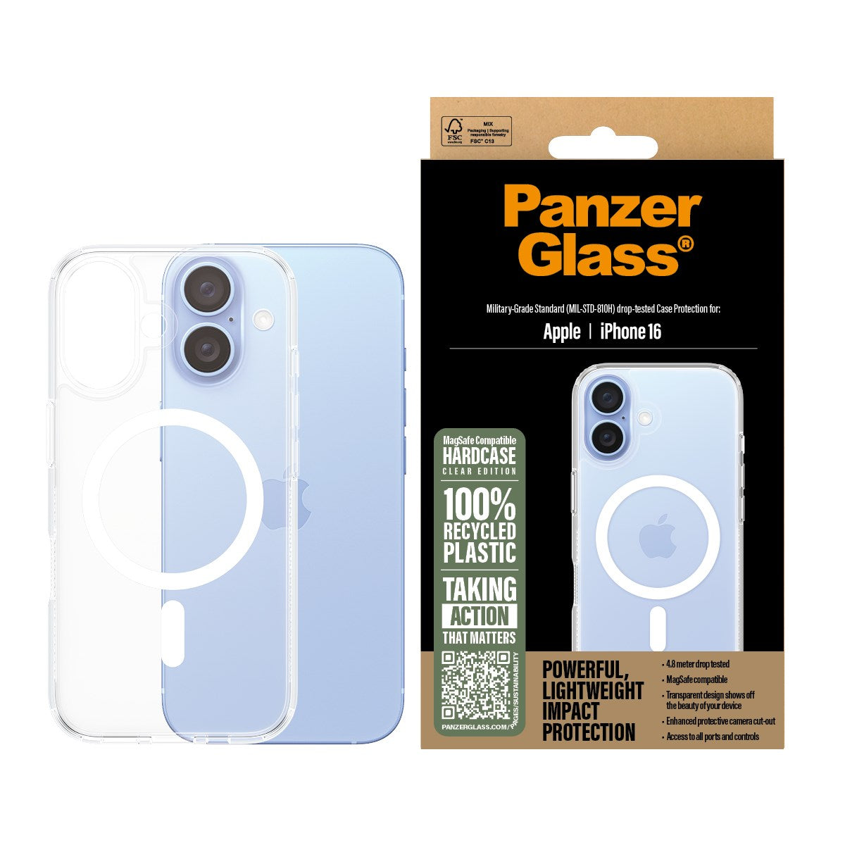 PanzerGlass® HardCase Transparent m. Hvid MagSafe iPhone 16