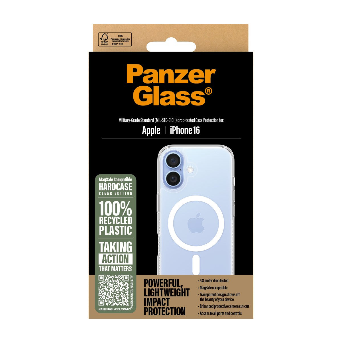 PanzerGlass® HardCase Transparent m. Hvid MagSafe iPhone 16