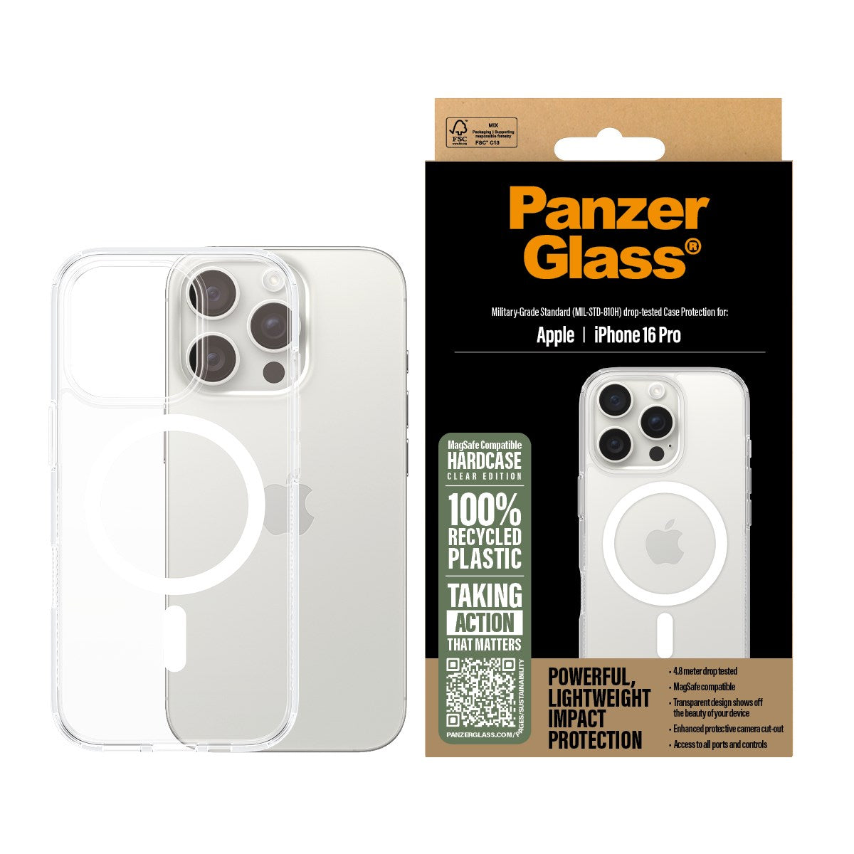 PanzerGlass® HardCase Transparent m. Hvid MagSafe iPhone 16 Pro