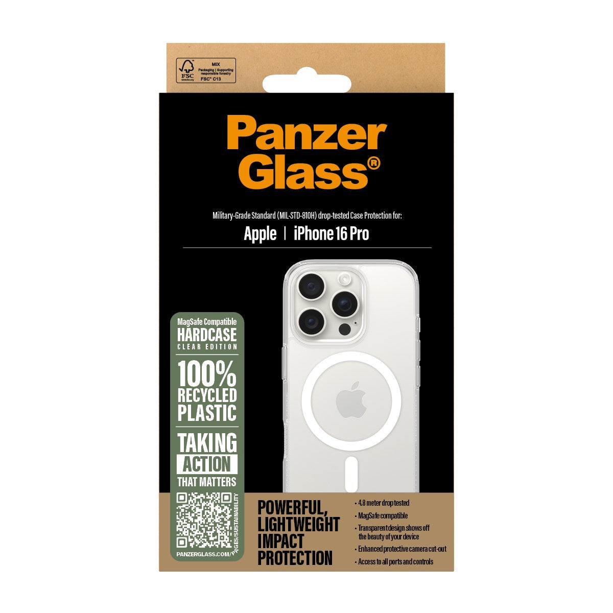 PanzerGlass® HardCase Transparent m. Hvid MagSafe iPhone 16 Pro