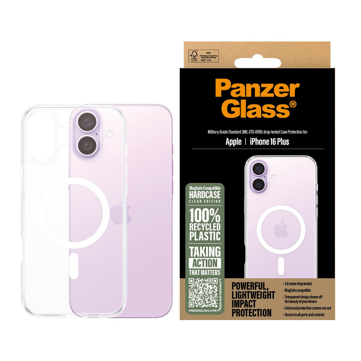 PanzerGlass® HardCase Transparent m. Hvid MagSafe iPhone 16 Plus