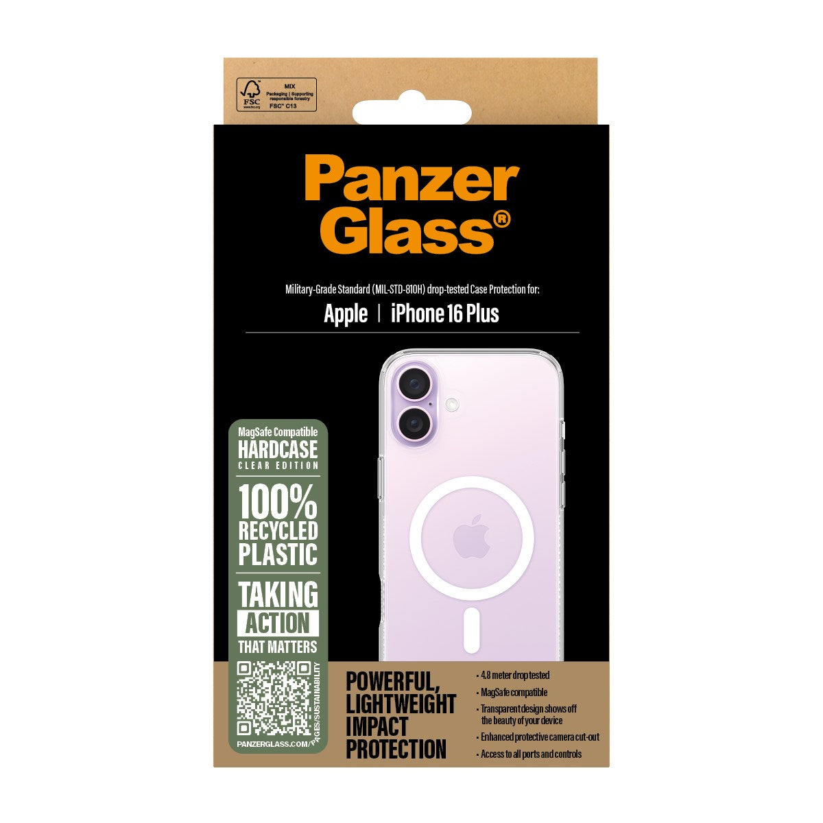 PanzerGlass® HardCase Transparent m. Hvid MagSafe iPhone 16 Plus