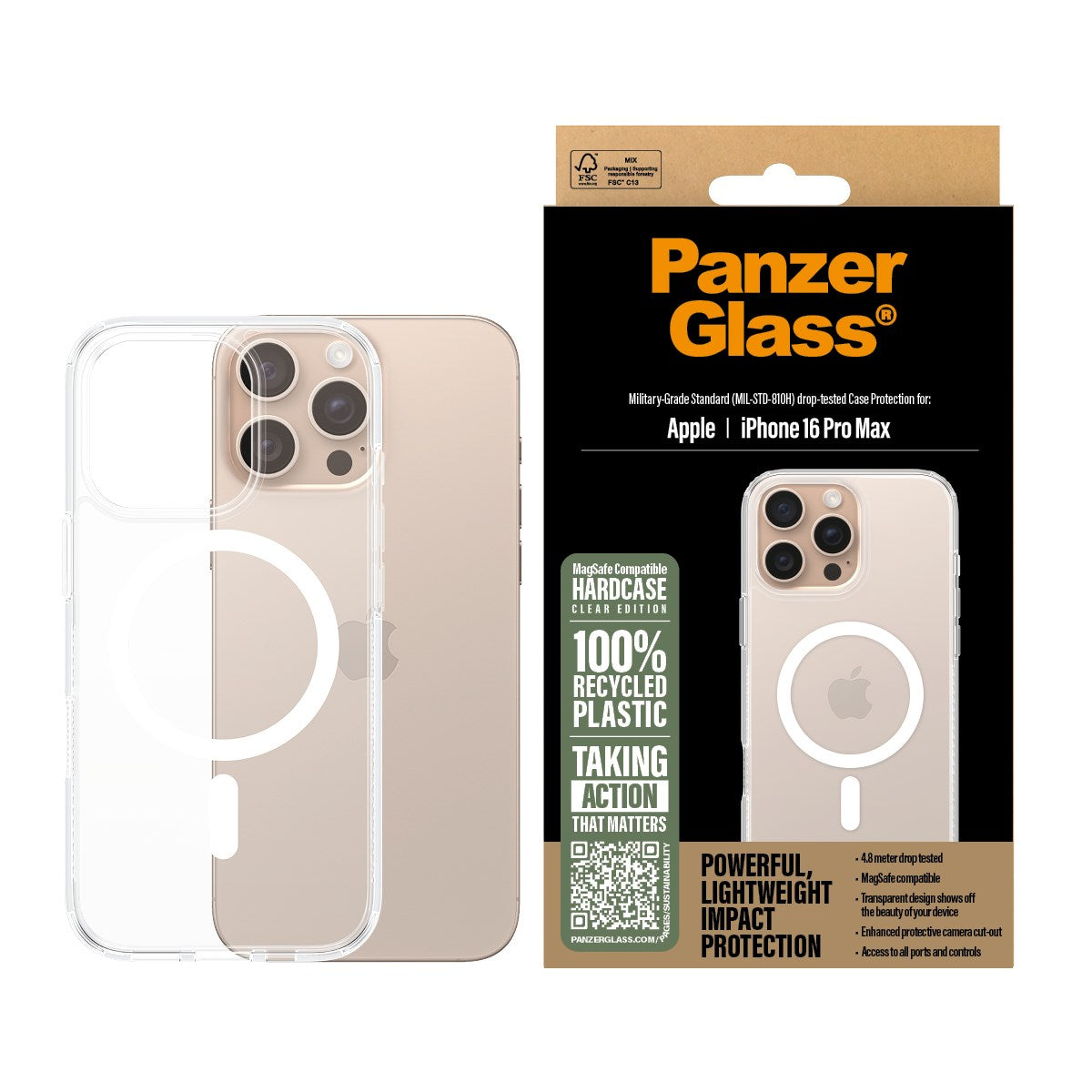 PanzerGlass® HardCase Transparent m. Hvid MagSafe iPhone 16 Pro Max