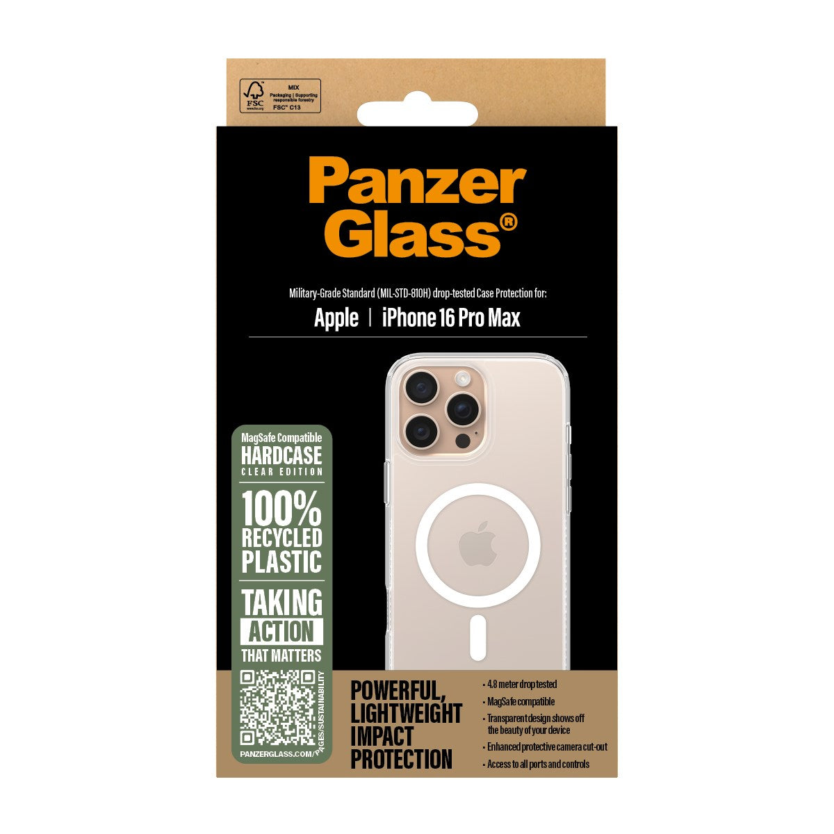 PanzerGlass® HardCase Transparent m. Hvid MagSafe iPhone 16 Pro Max